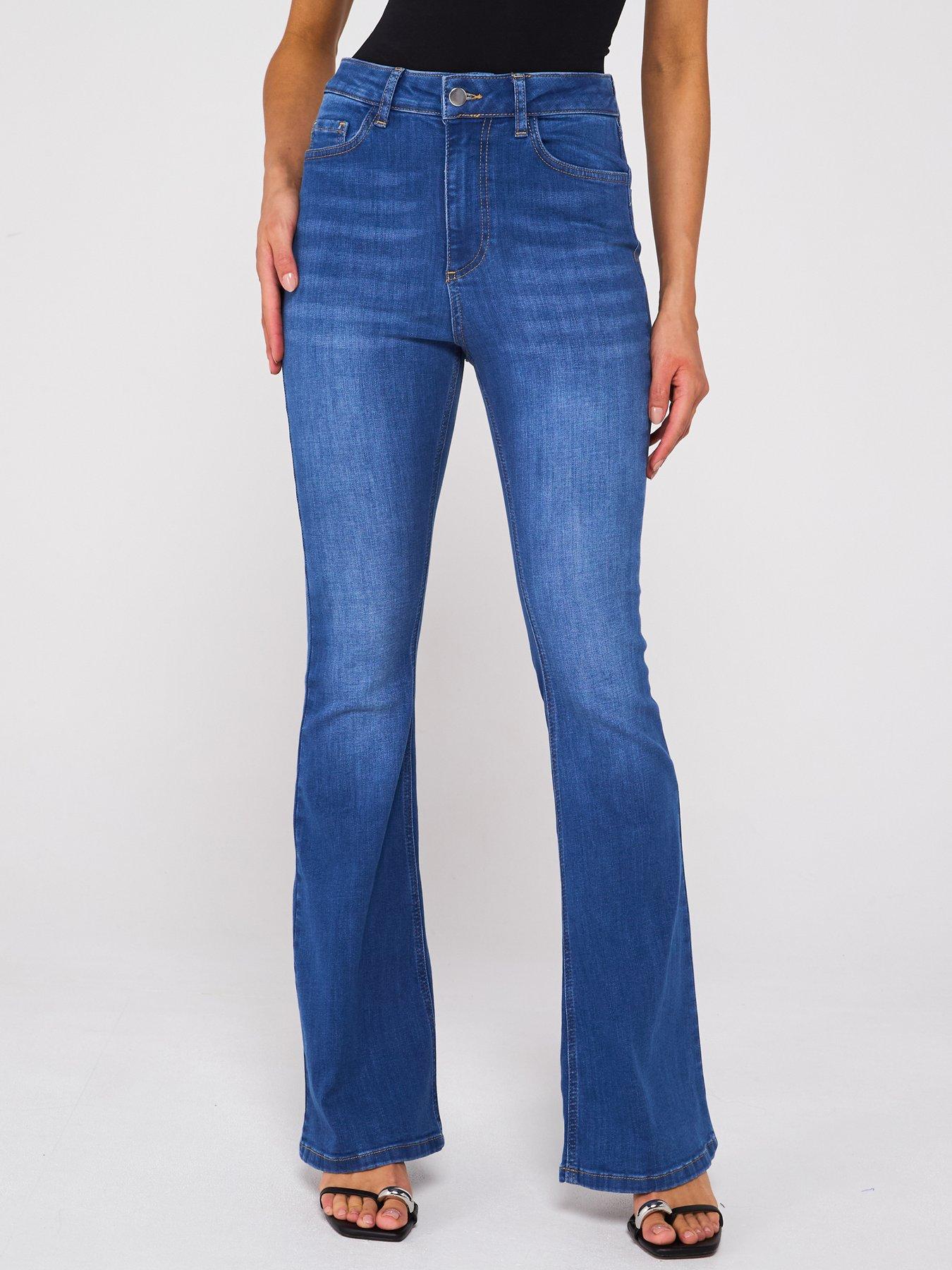 Image 1 of 6 of V by Very High Rise Slim Flare Jeans - Mid Wash