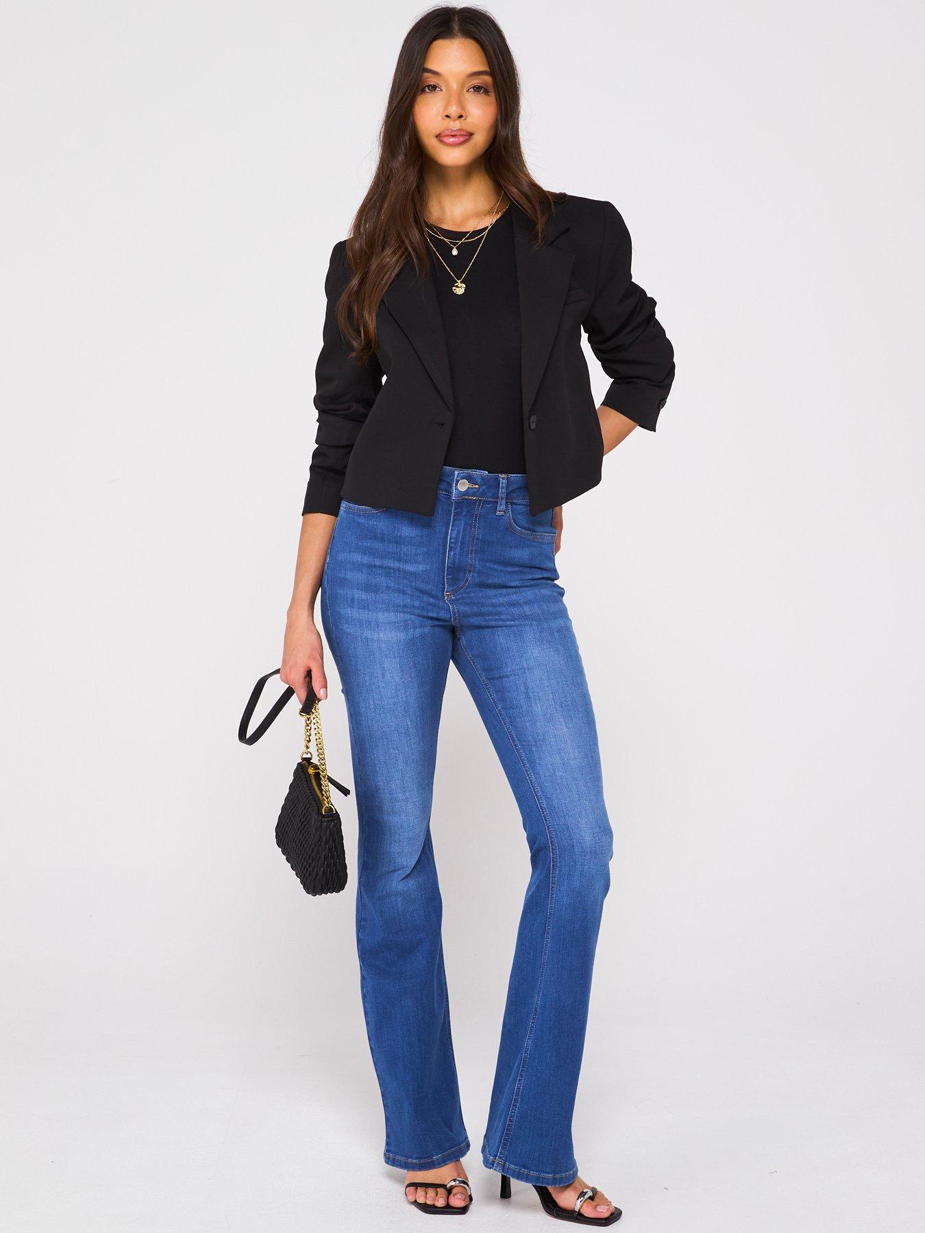 Image 3 of 6 of V by Very High Rise Slim Flare Jeans - Mid Wash