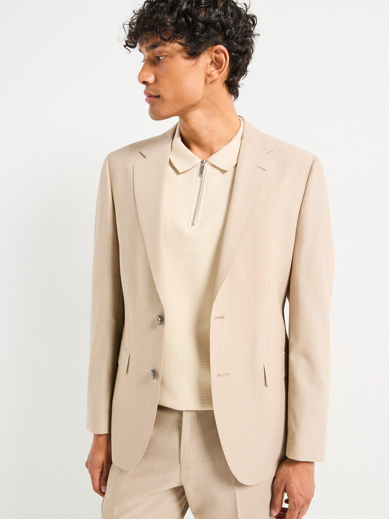 Image of BOSS H-Jasper Regular Fit Wool Mix Suit Jacket - Beige