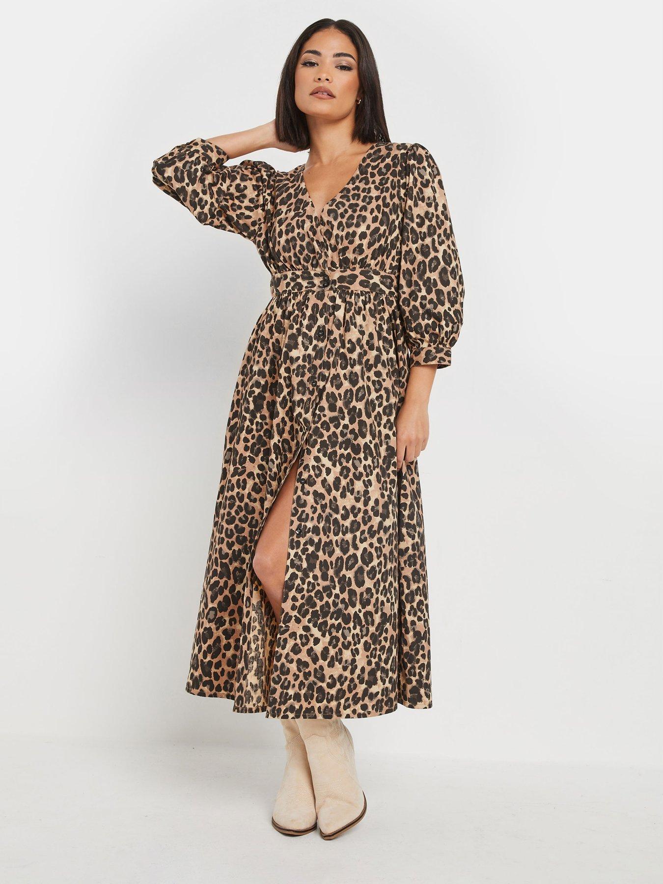 pixiegirl-petite-animal-long-sleeve-button-front-midi-dress-natural