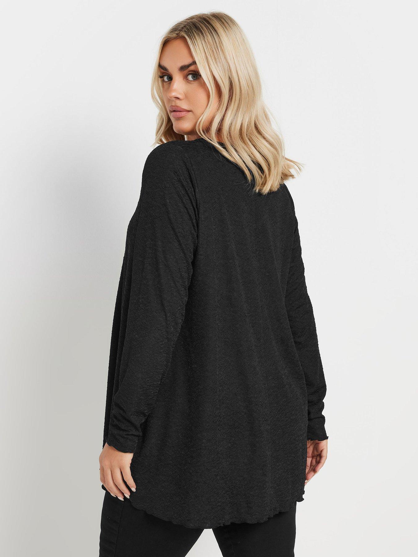 yours-curve-long-sleeve-textured-v-neck-top-blackstillFront