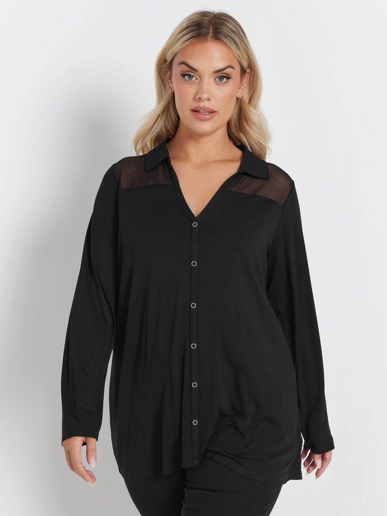 yours-curve-mesh-panel-long-sleeve-shirt-blackfront