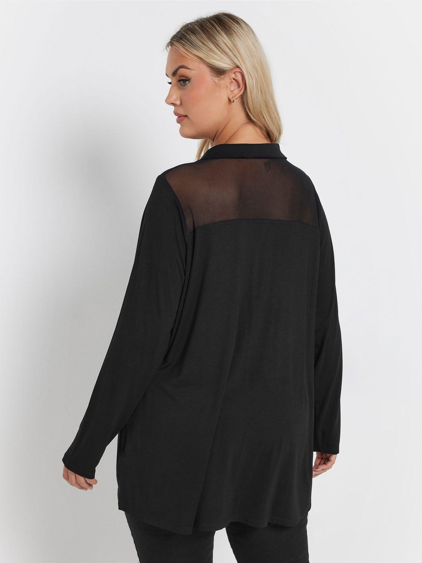 yours-curve-mesh-panel-long-sleeve-shirt-blackstillFront