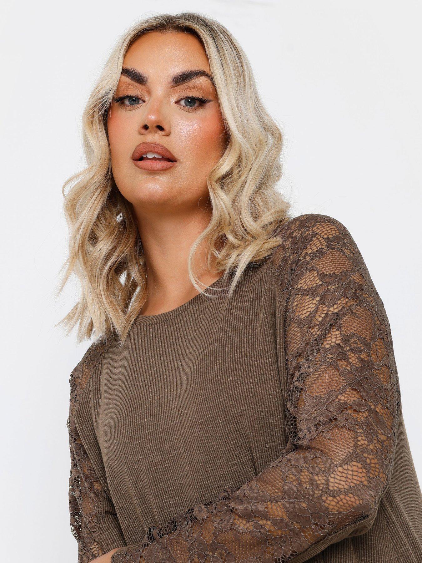 yours-curve-raglan-lace-a-line-t-shirt-brownoutfit