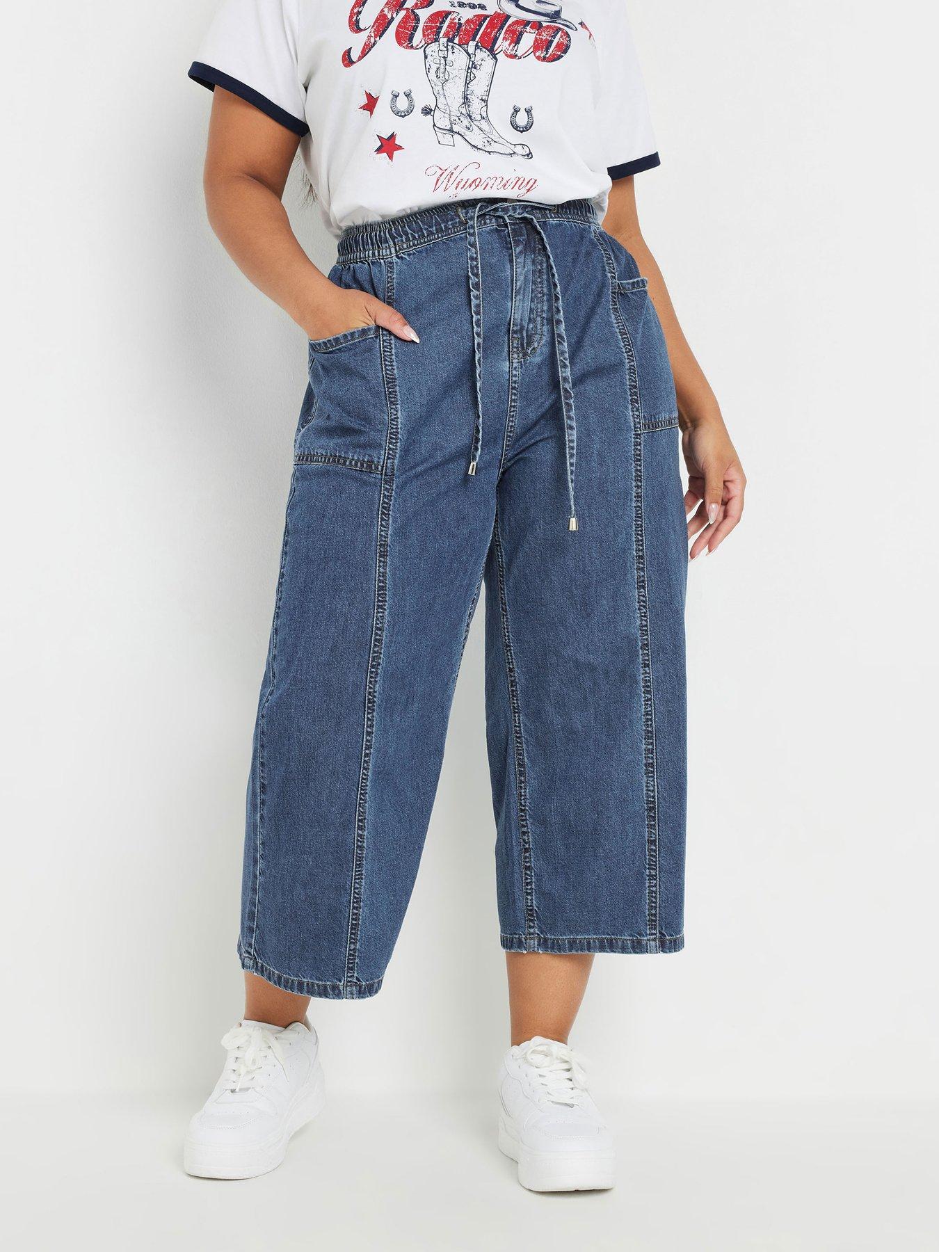 Image 1 of 4 of Yours Curve Tie Waist Cropped Trouser - Blue