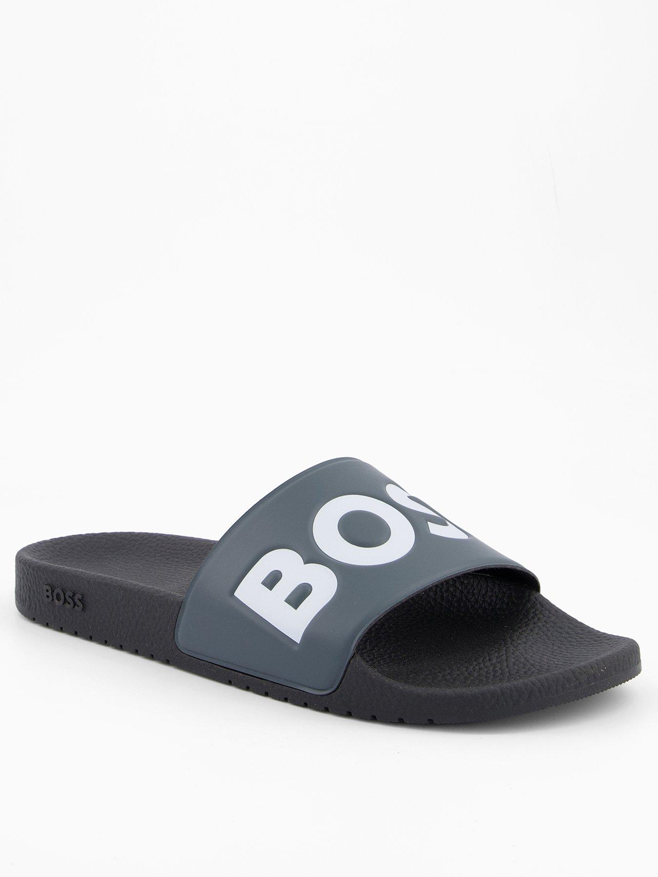 BOSS Aryeh Contrast Logo Sliders -Grey/White - Medium Grey