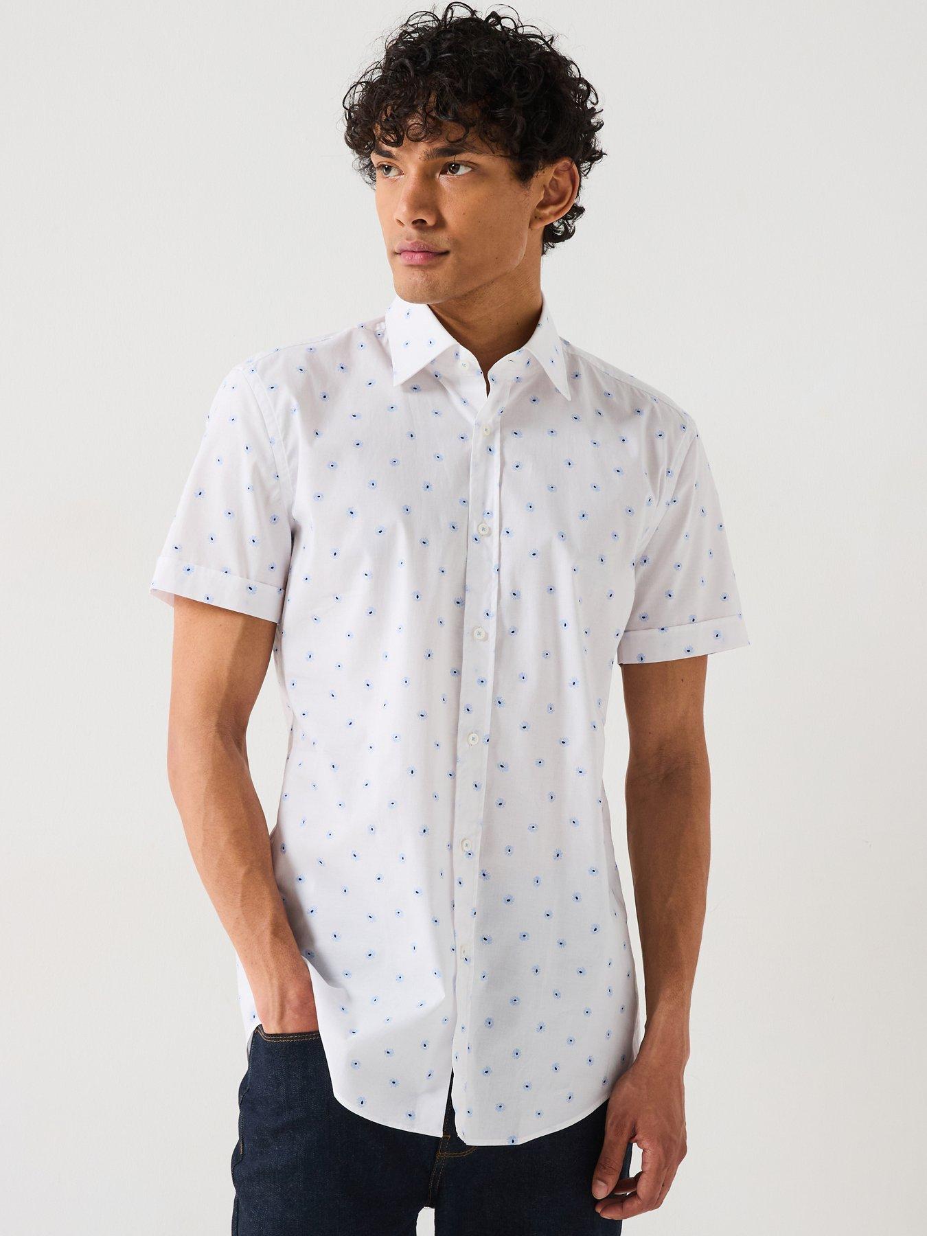 Image of BOSS H-Hank Polka Dot Short Sleeve Shirt- Light Blue