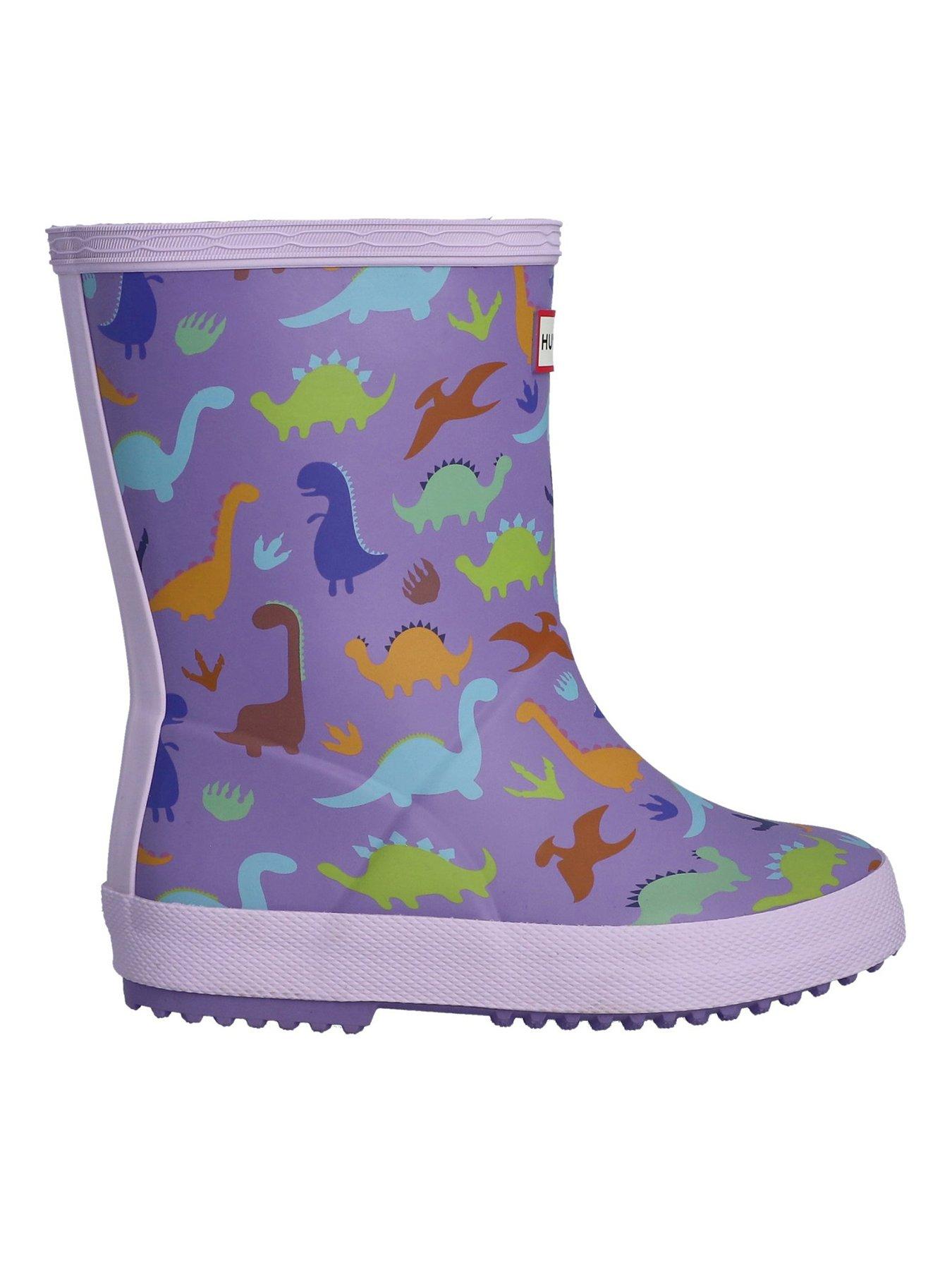 hunter-kids-first-dinosaur-print-wellington-boot-purple