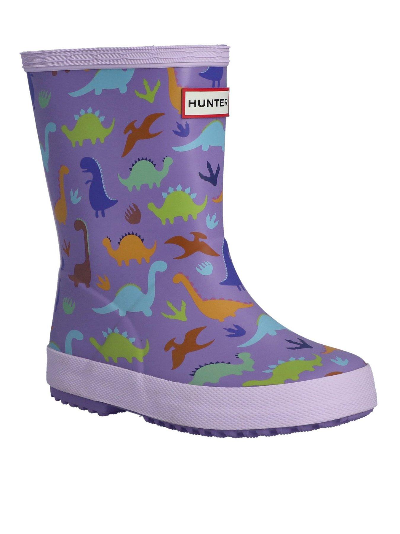 hunter-kids-first-dinosaur-print-wellington-boot-purplestillFront