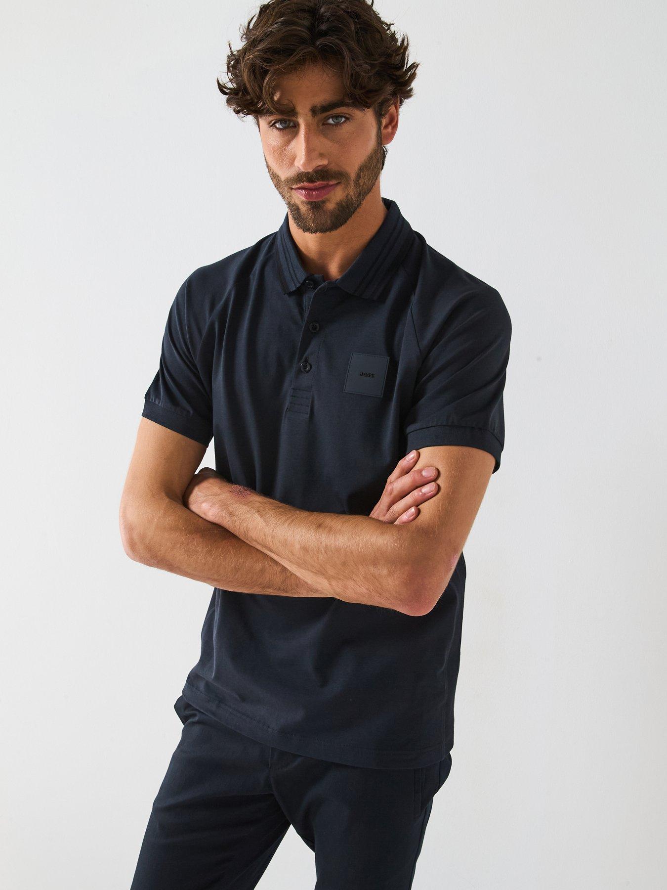 Image 1 of 5 of BOSS Paddy Rib Polo Shirt-Dark Blue - Dark Blue