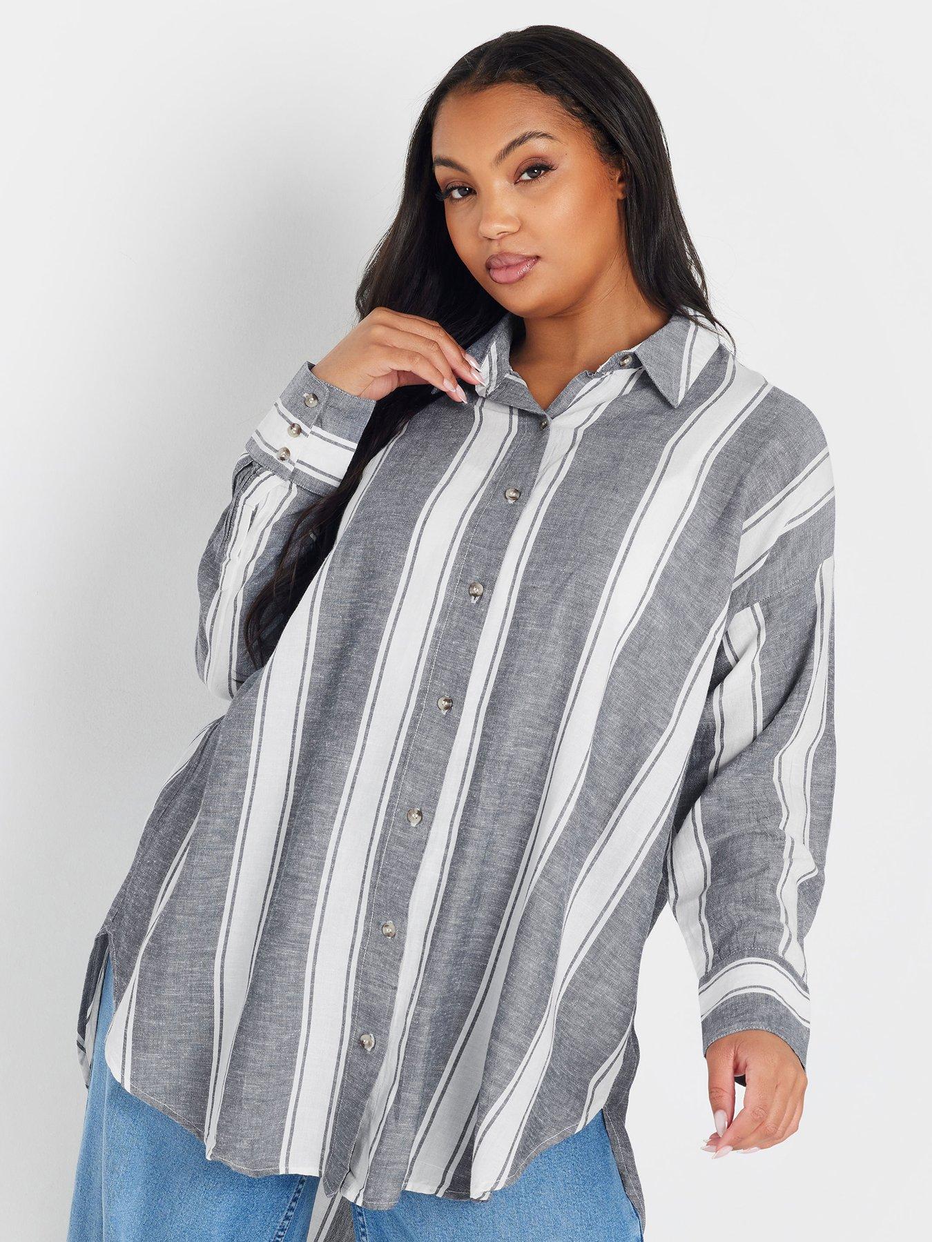 yours-curve-long-sleeve-striped-linen-shirt-blue