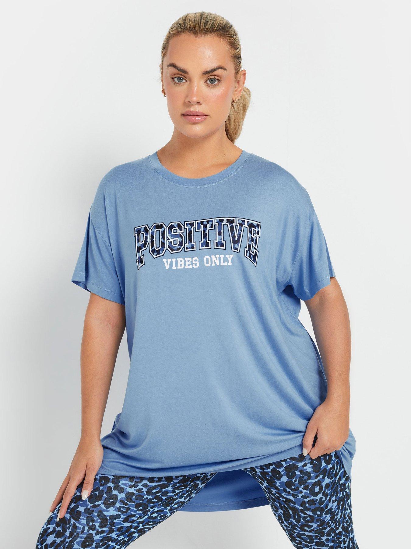 Yours Curve Positive Vibes Only Top - Blue