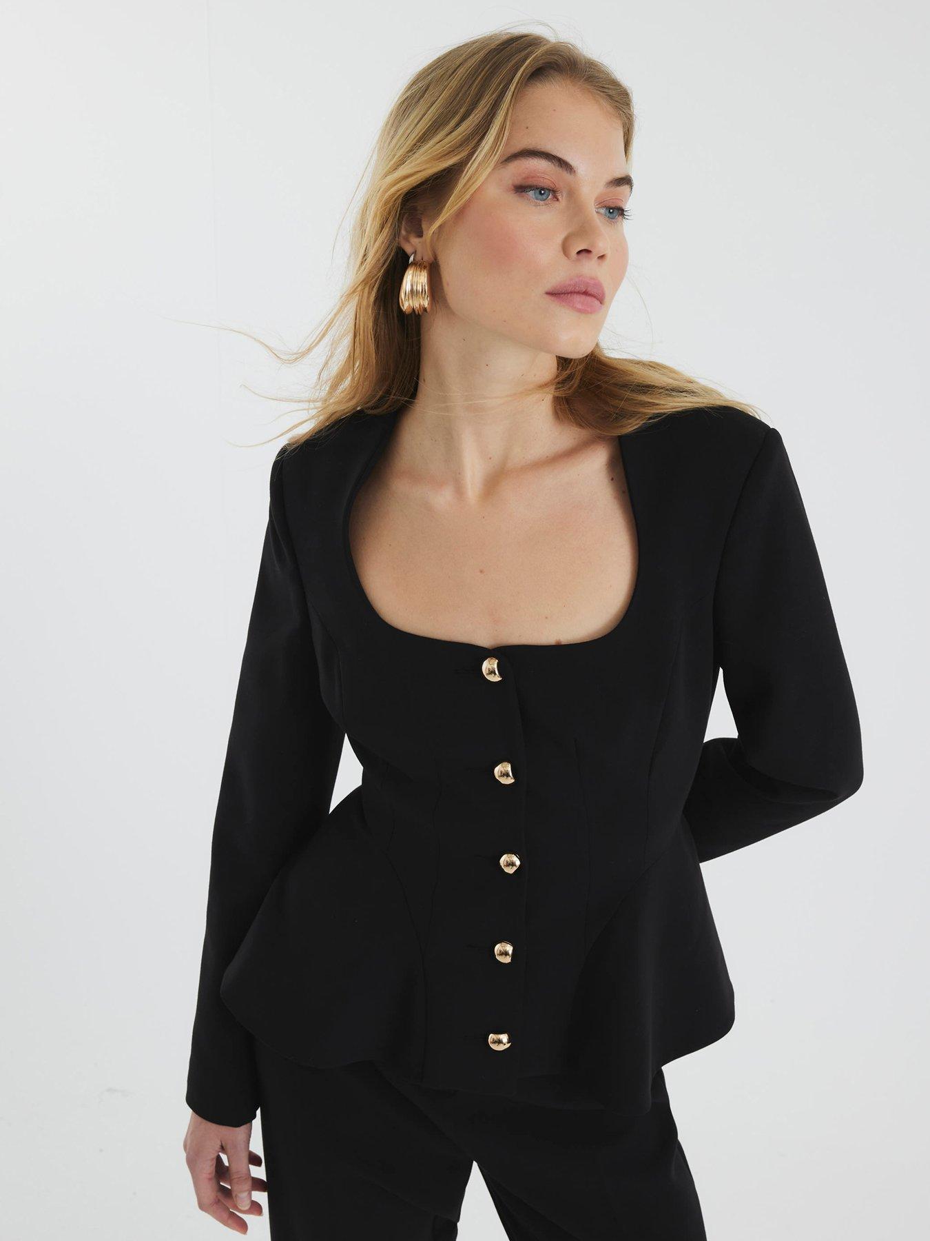 Image of River Island Peplum Button Front Blazer - Black