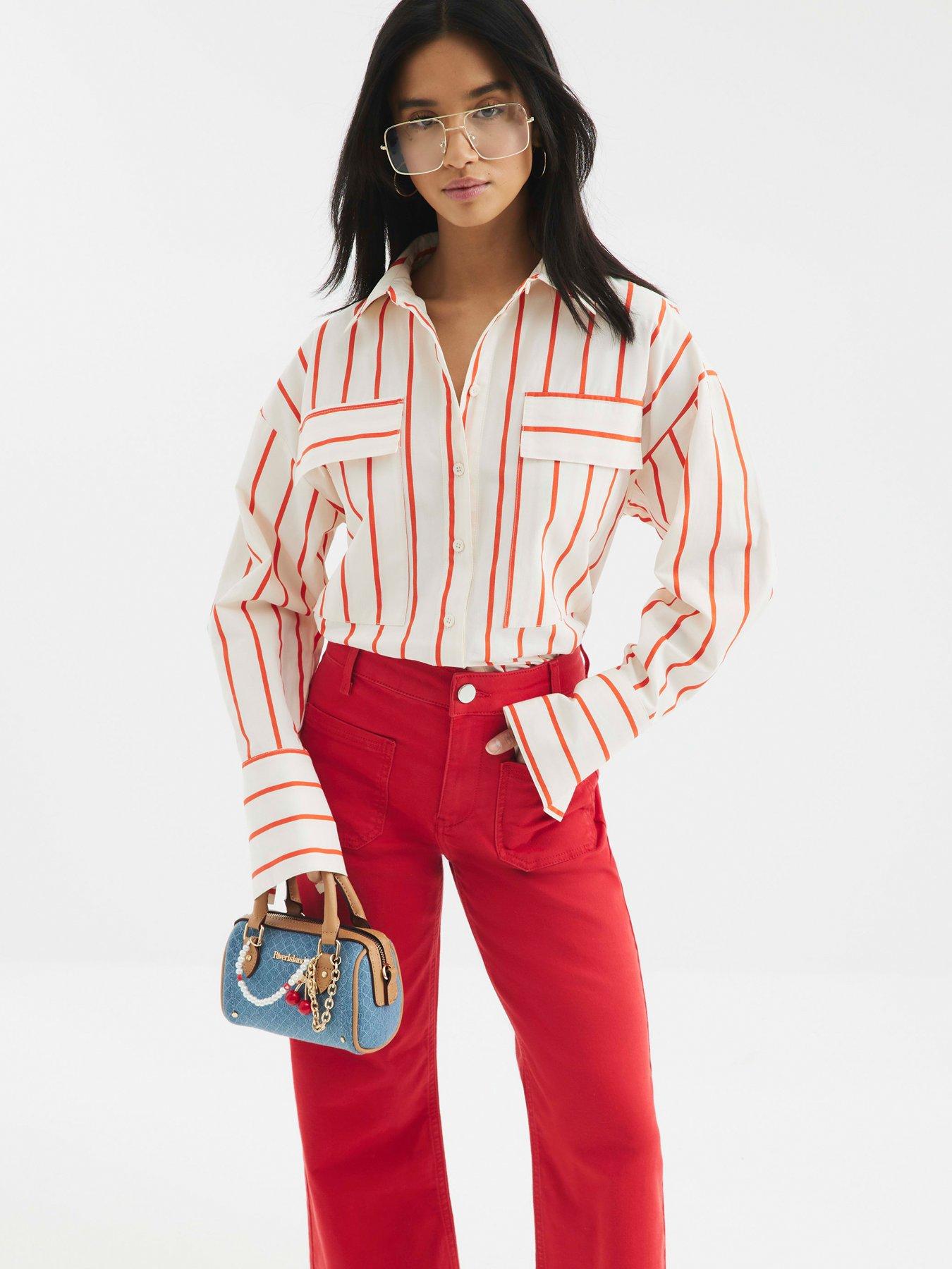 undefined Pocket Front Wide Jeans - Red