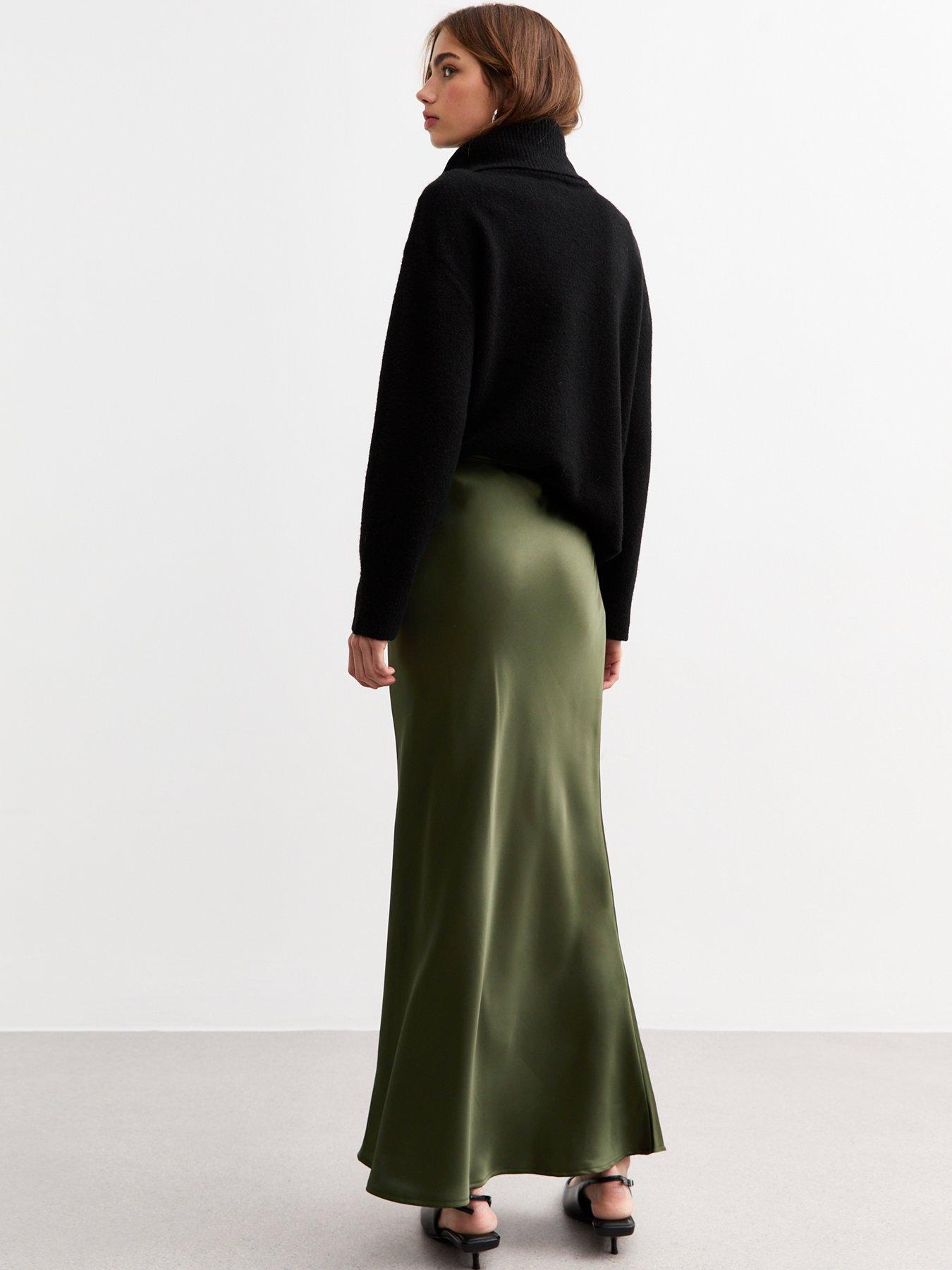 new-look-khaki-satin-bias-cut-midi-skirt-greenstillFront