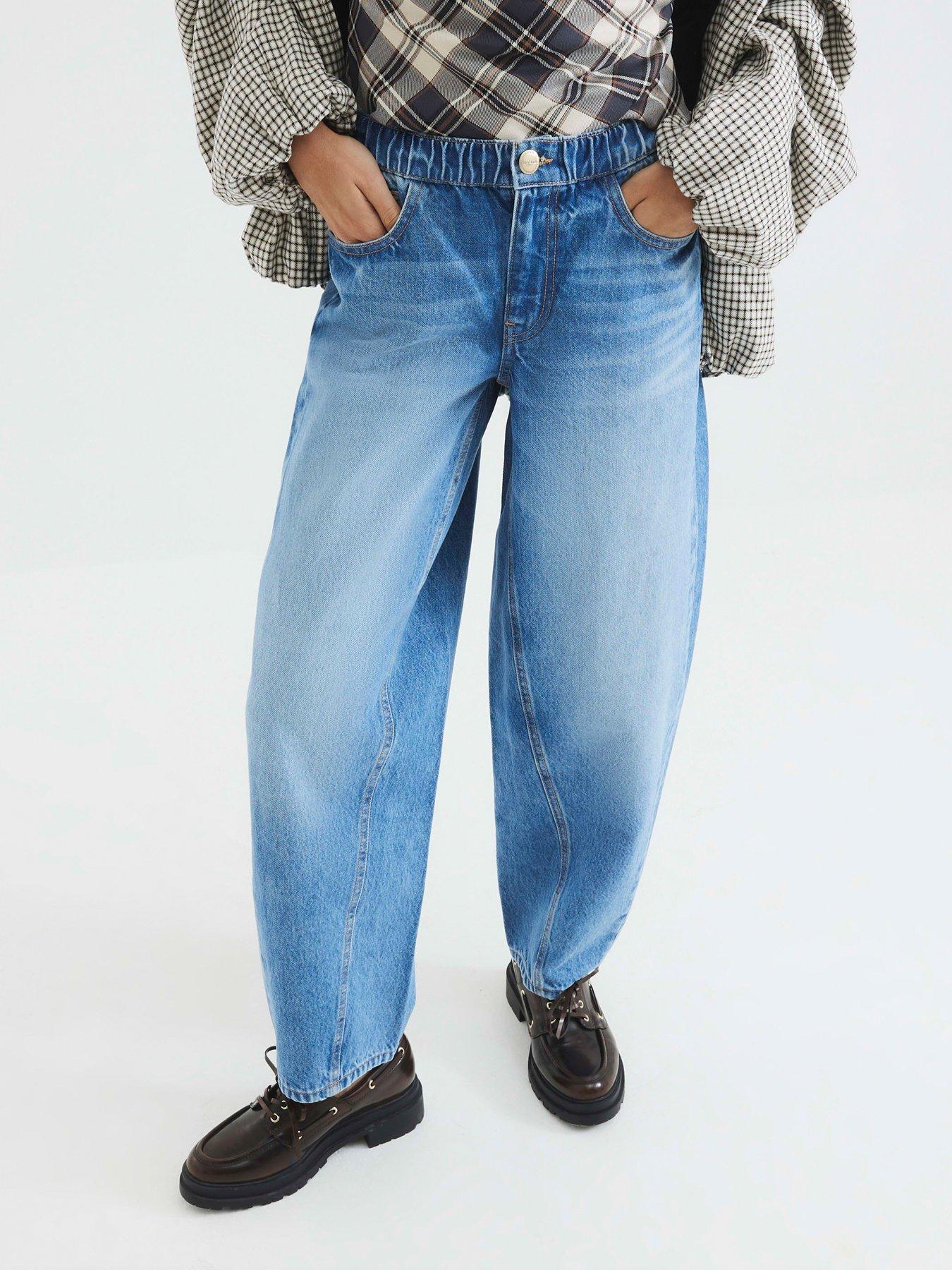 Image of River Island Elasticated Barrel Jean - Medium Blue Denim