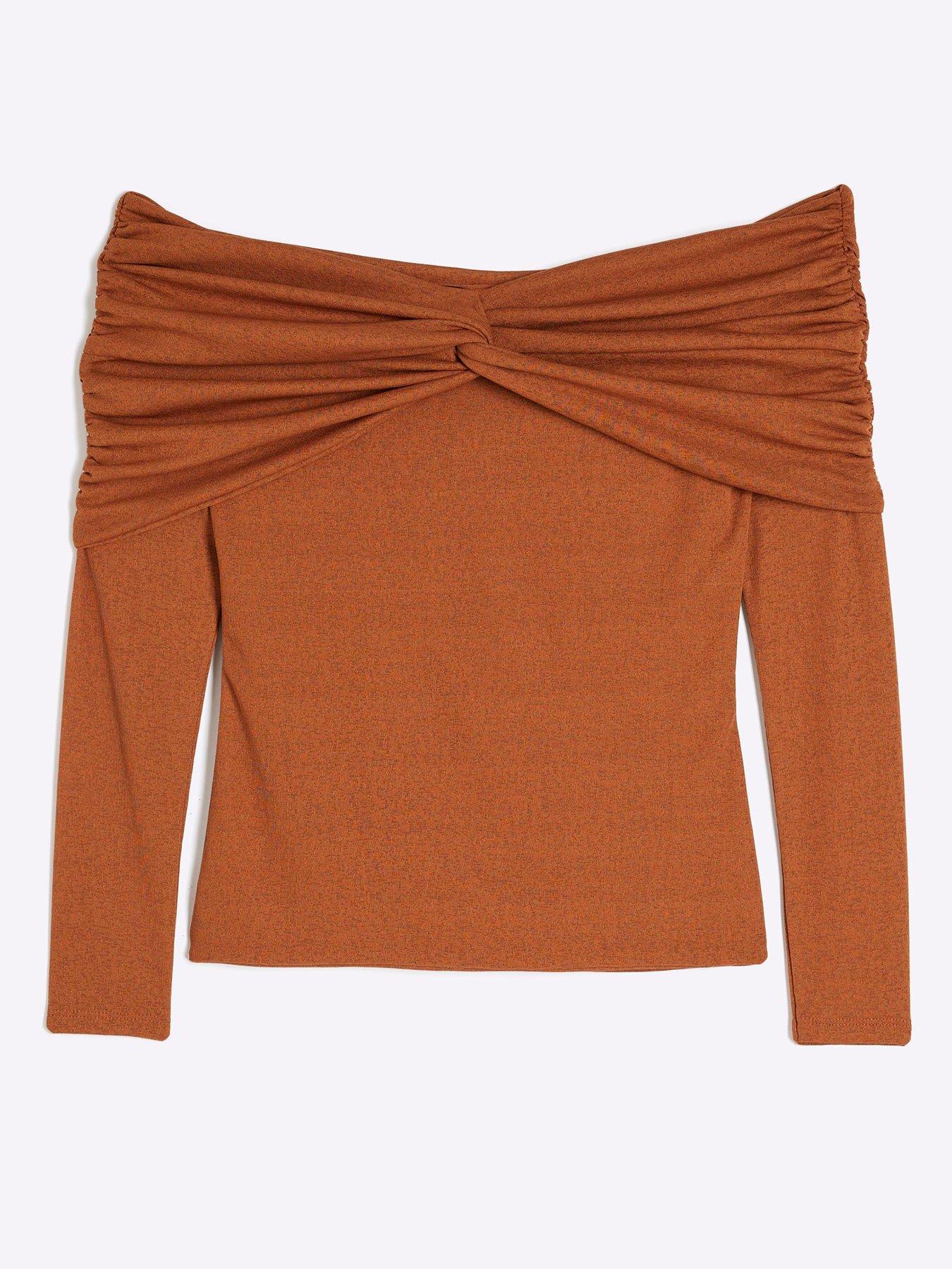 river-island-ruched-bardot-top-browndetail