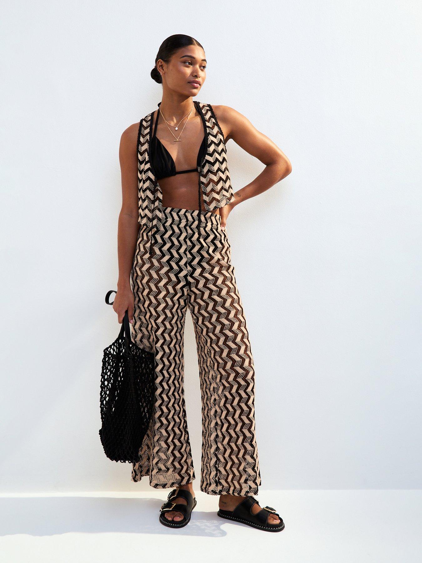 new-look-black-chevron-crochet-look-beach-trousers