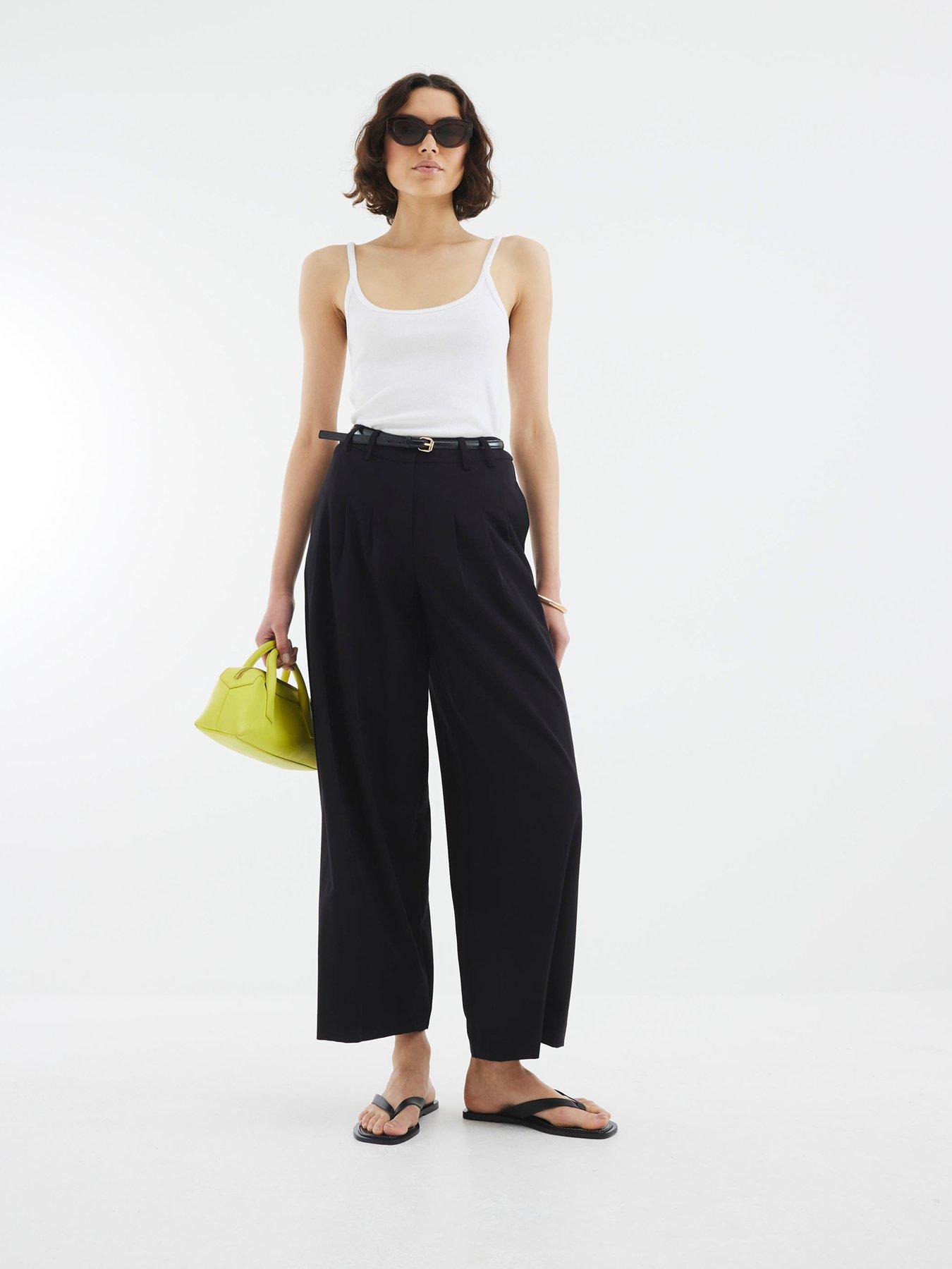 Image 1 of 4 of River Island Belted Wide Leg Trouser - Black - Black