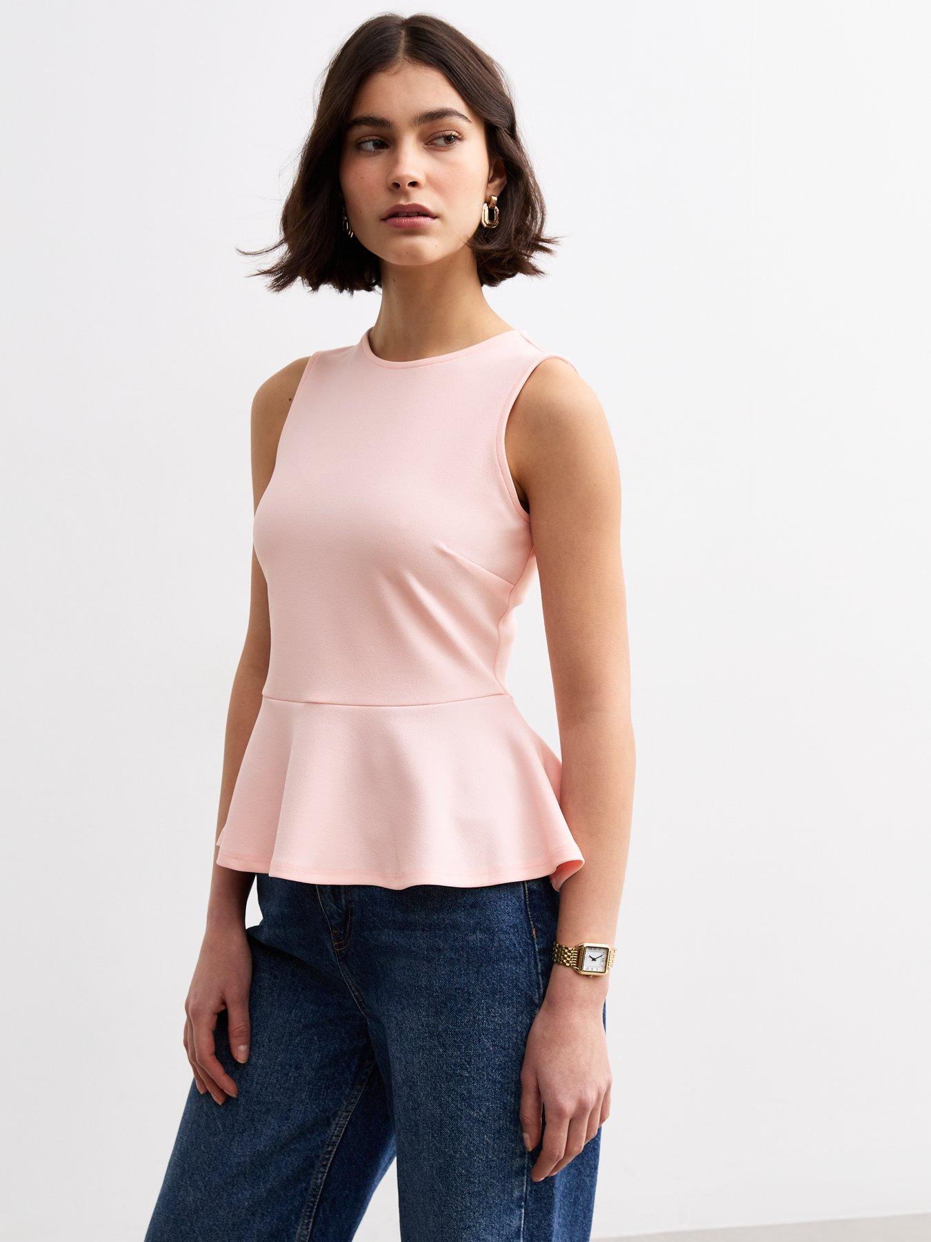 new-look-light-pink-sleeveless-peplum-hem-topfront