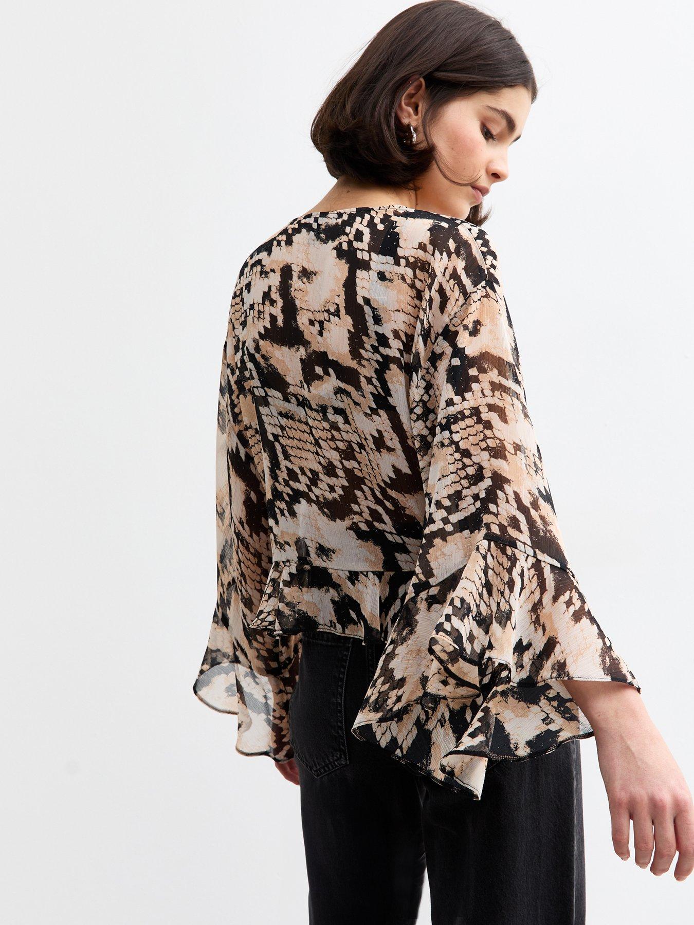 new-look-snake-print-flared-sleeve-chiffon-blouse-blackstillFront