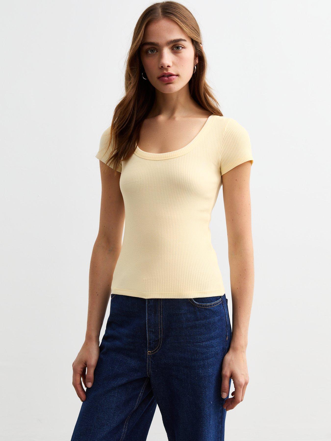 new-look-pale-yellow-scoop-neck-rib-jersey-t-shirt