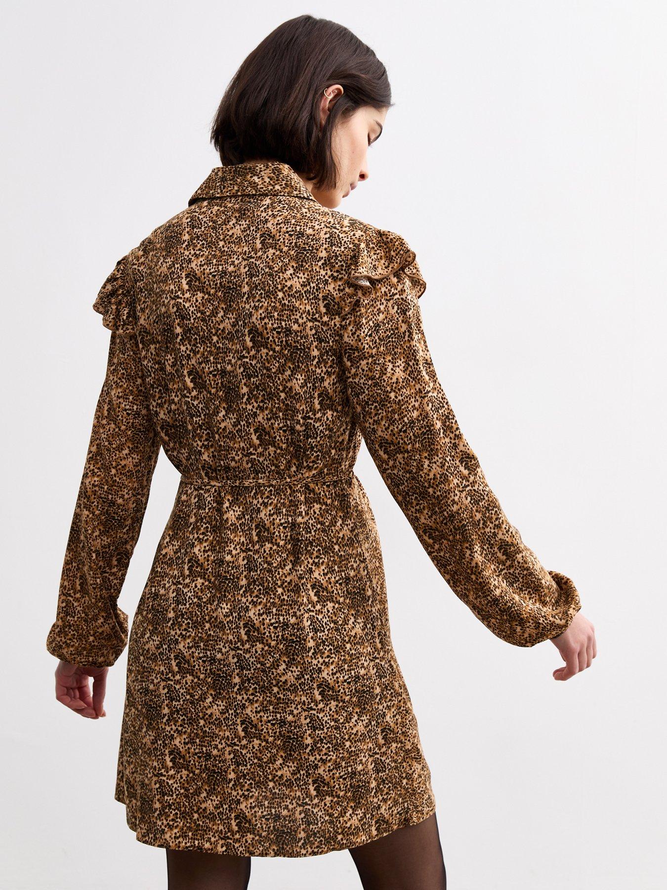 new-look-printed-mini-shirt-dress-brownstillFront