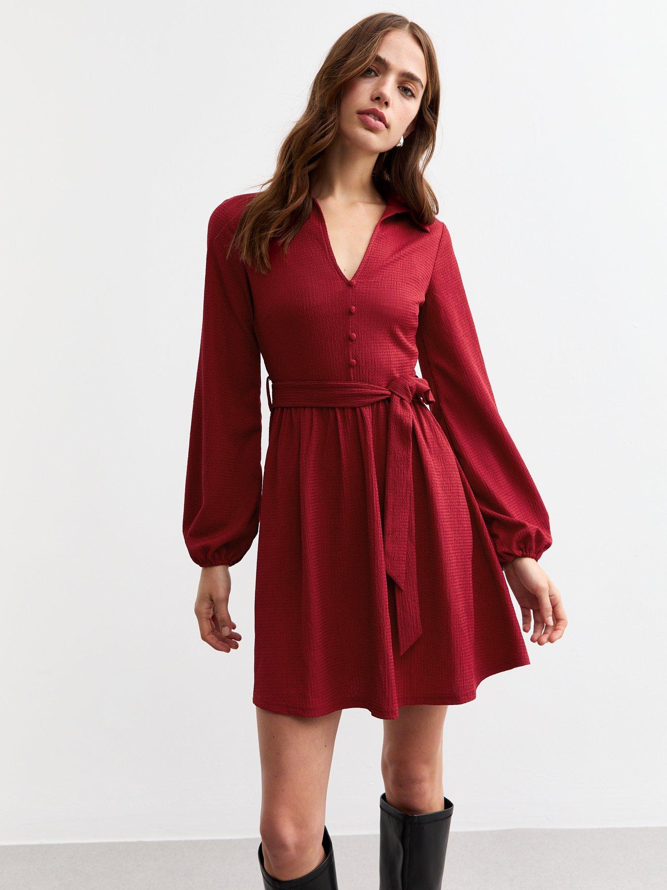 new-look-burgundy-crinkled-long-sleeve-mini-dress