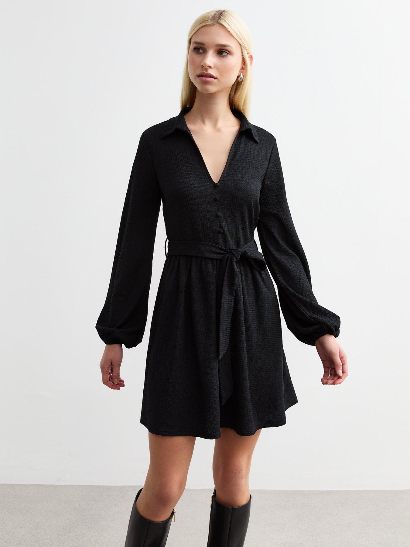 new-look-black-crinkled-long-sleeve-mini-dress