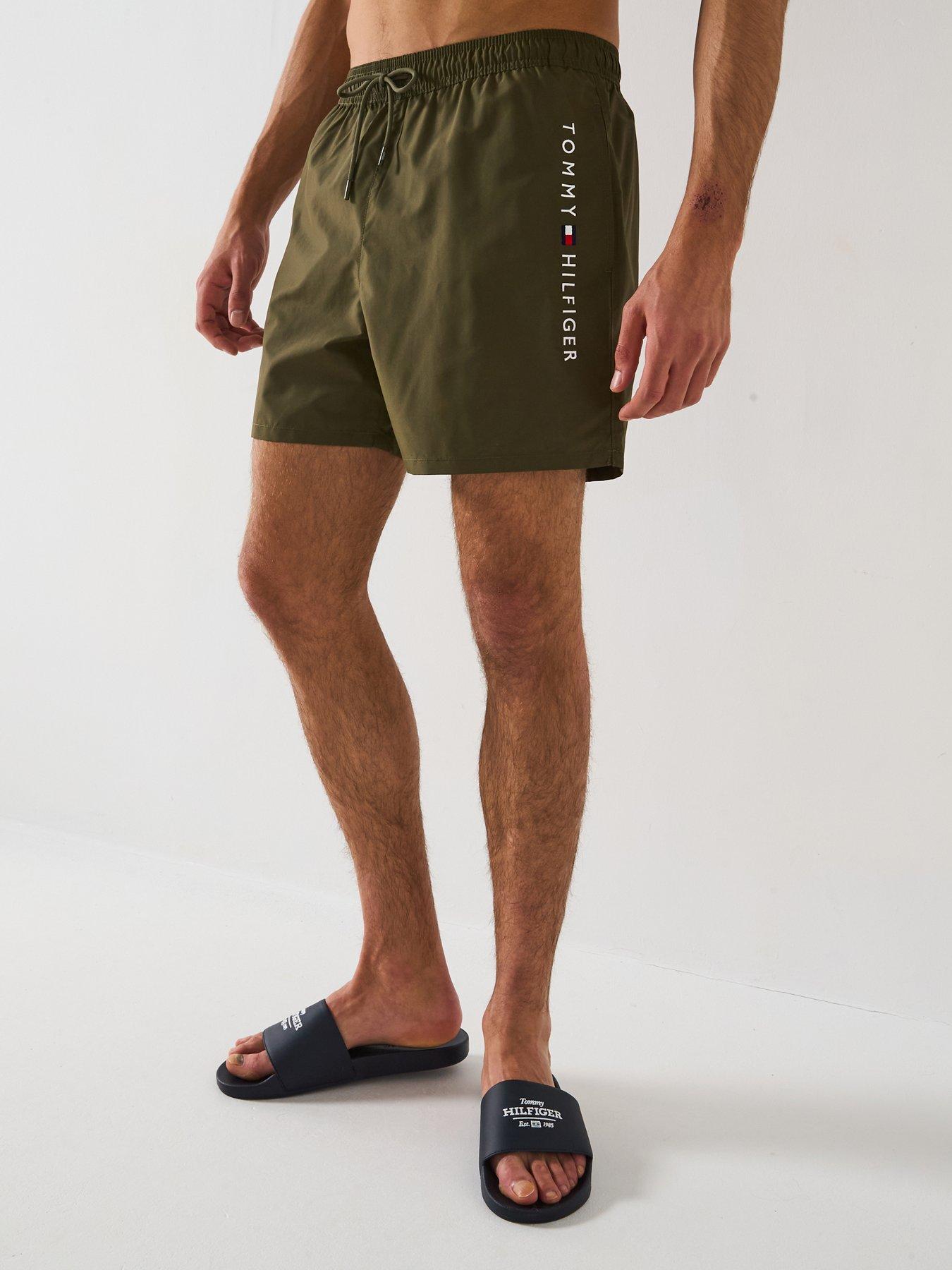 Image 1 of 6 of Tommy Hilfiger Side Linear Logo Swim Shorts - Khaki