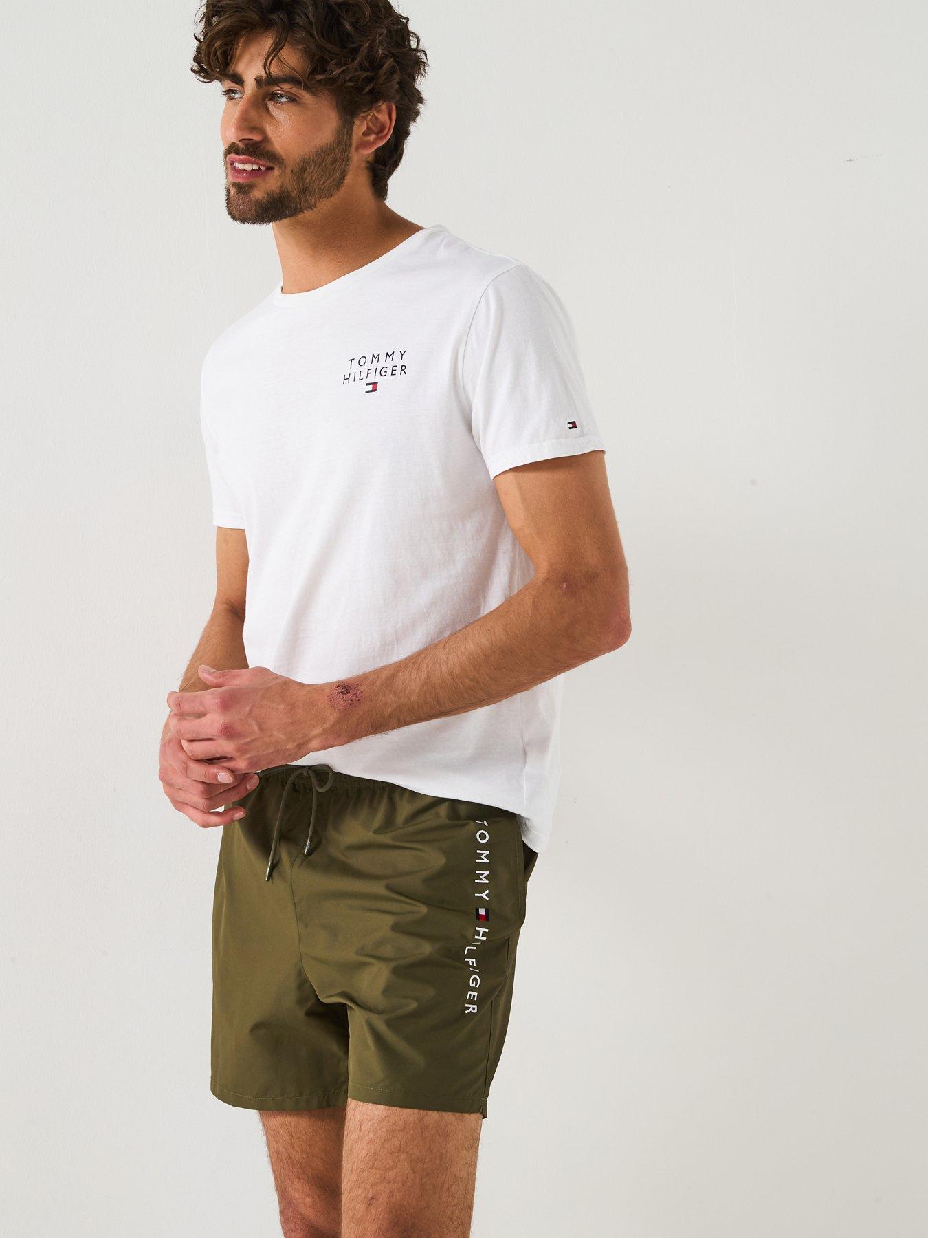 Image 6 of 6 of Tommy Hilfiger Side Linear Logo Swim Shorts - Khaki