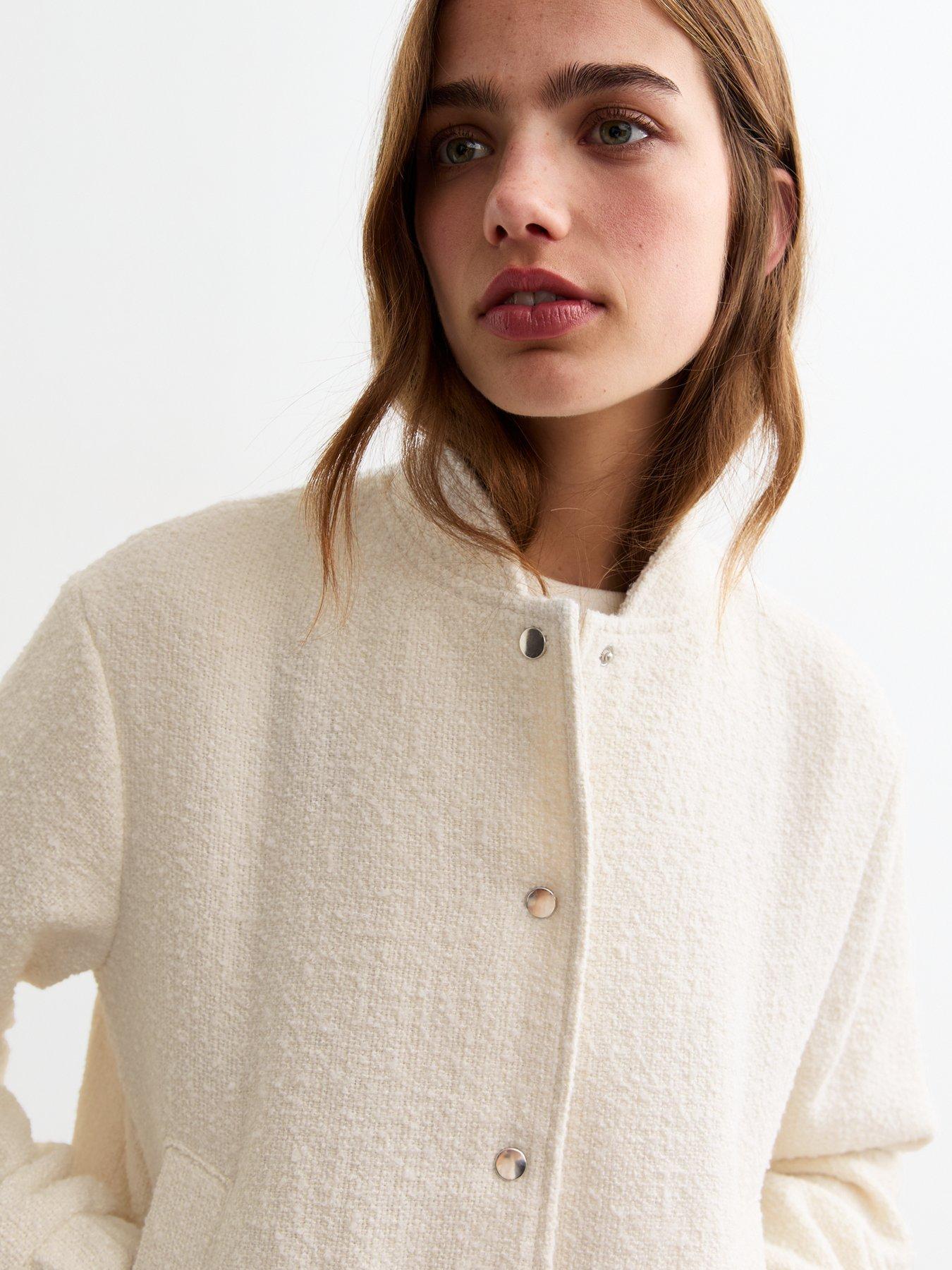 New Look Boucle Bomber Jacket - Off white