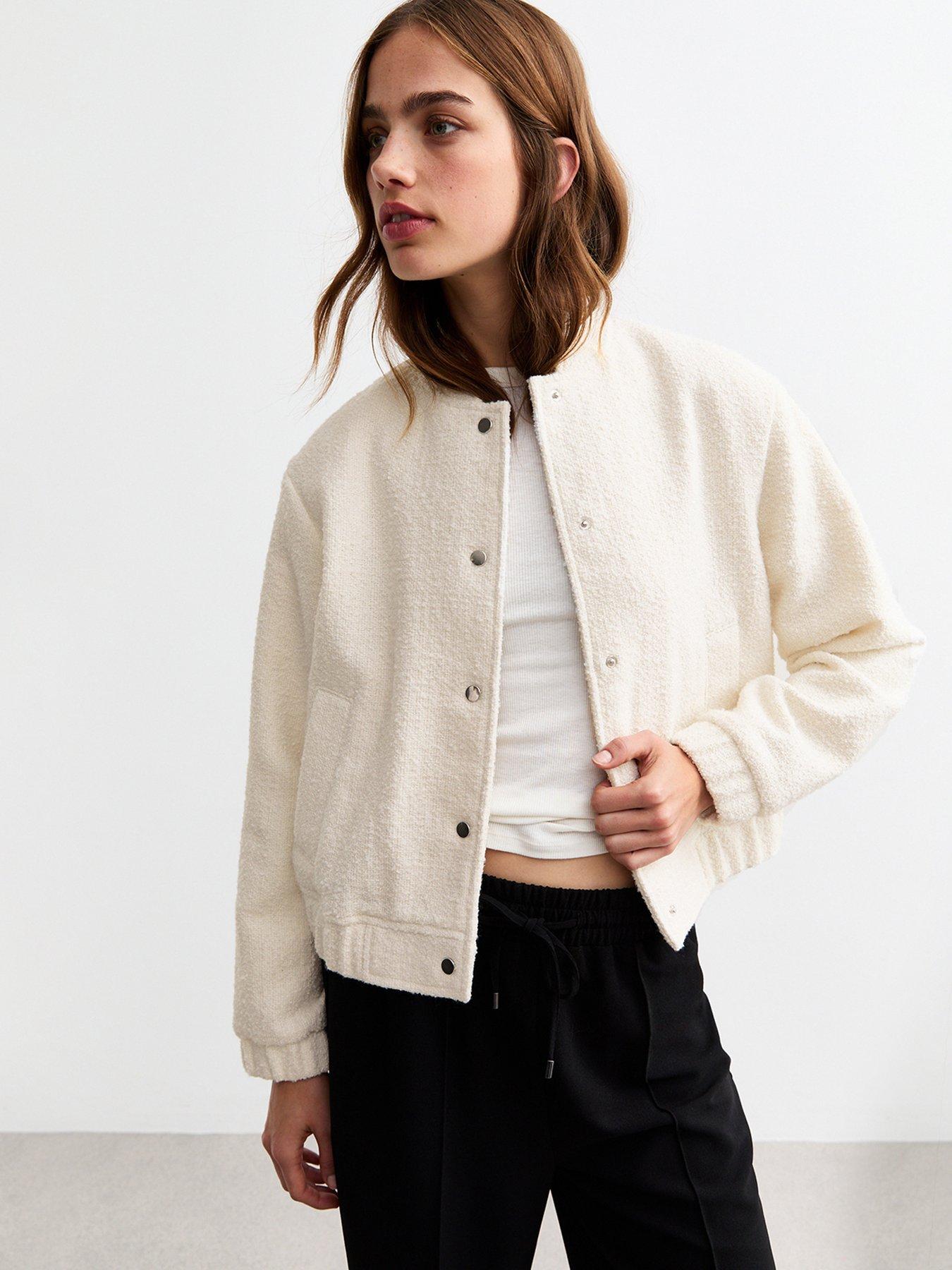 New Look Boucle Bomber Jacket - Off white