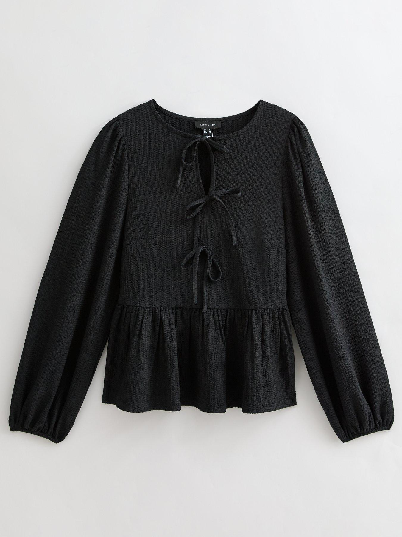 new-look-black-tie-front-crinkle-long-sleeve-topdetail