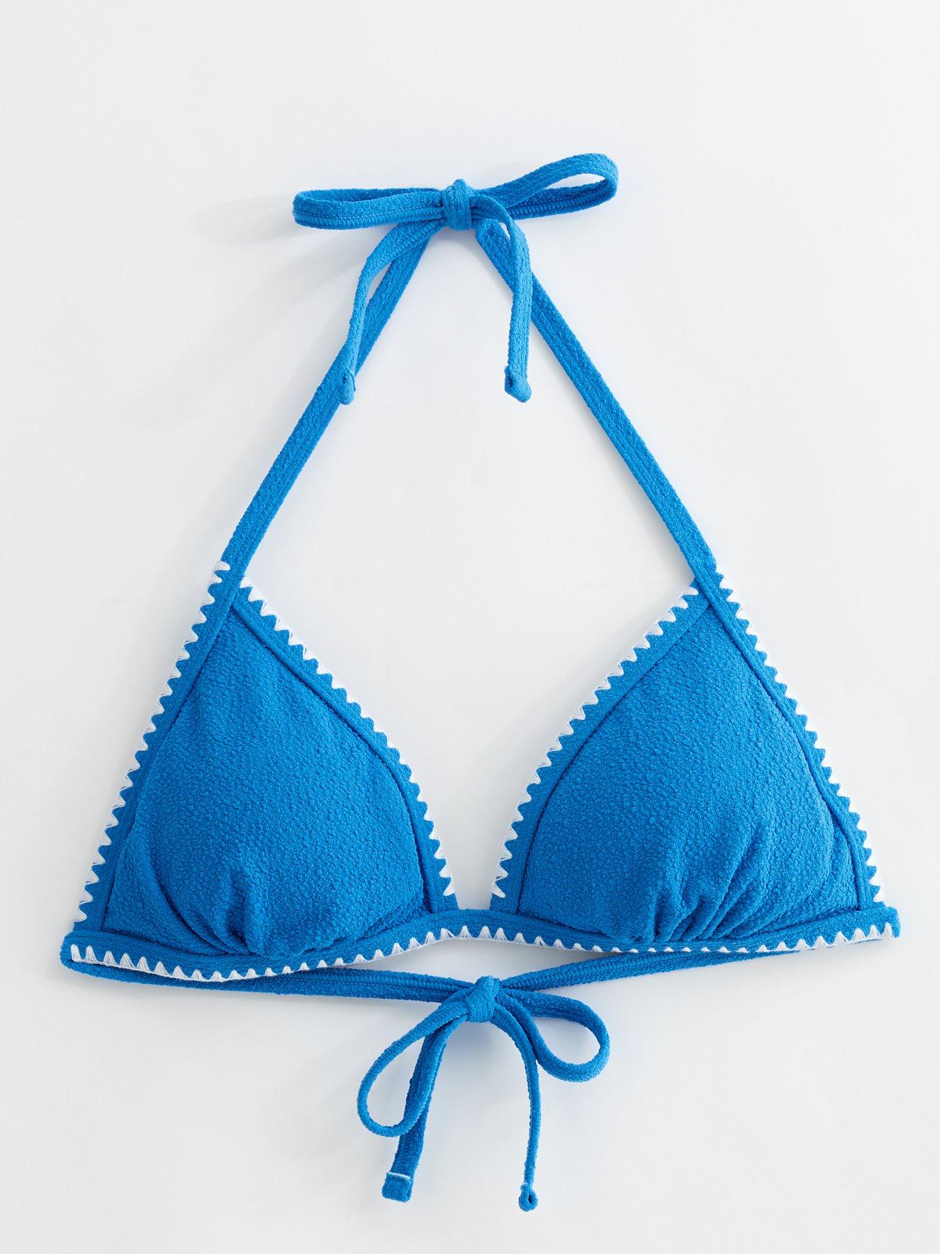 Image 6 of 6 of New Look Blanket Stitch Removable Pad Crinkle Triangle Bikini Top - Blue