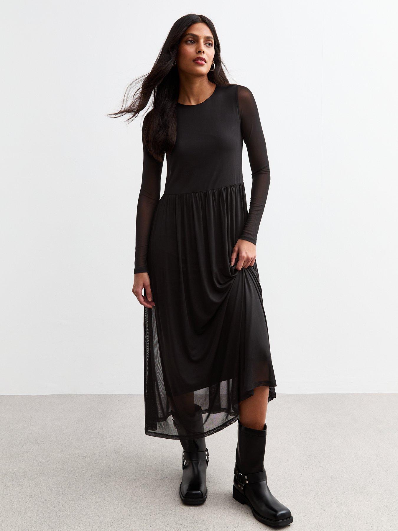 new-look-black-mesh-long-sleeve-midi-dress