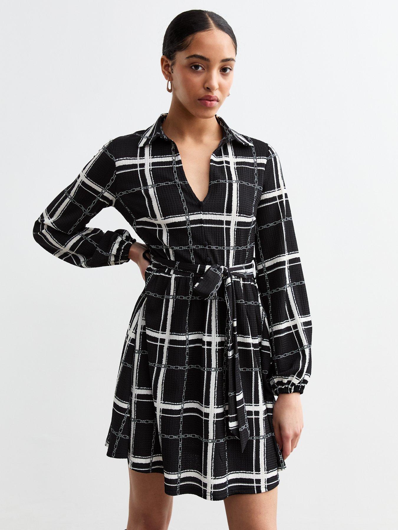 new-look-black-crinkled-jersey-checked-mini-shirt-dress