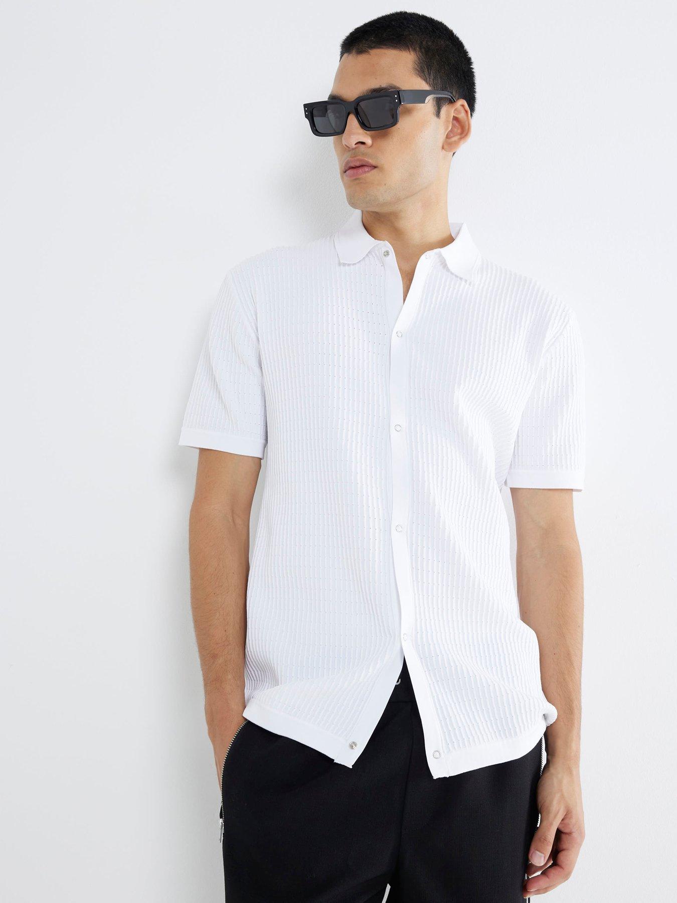 River Island Short Sleeve Brick Pointelle Shirt - White