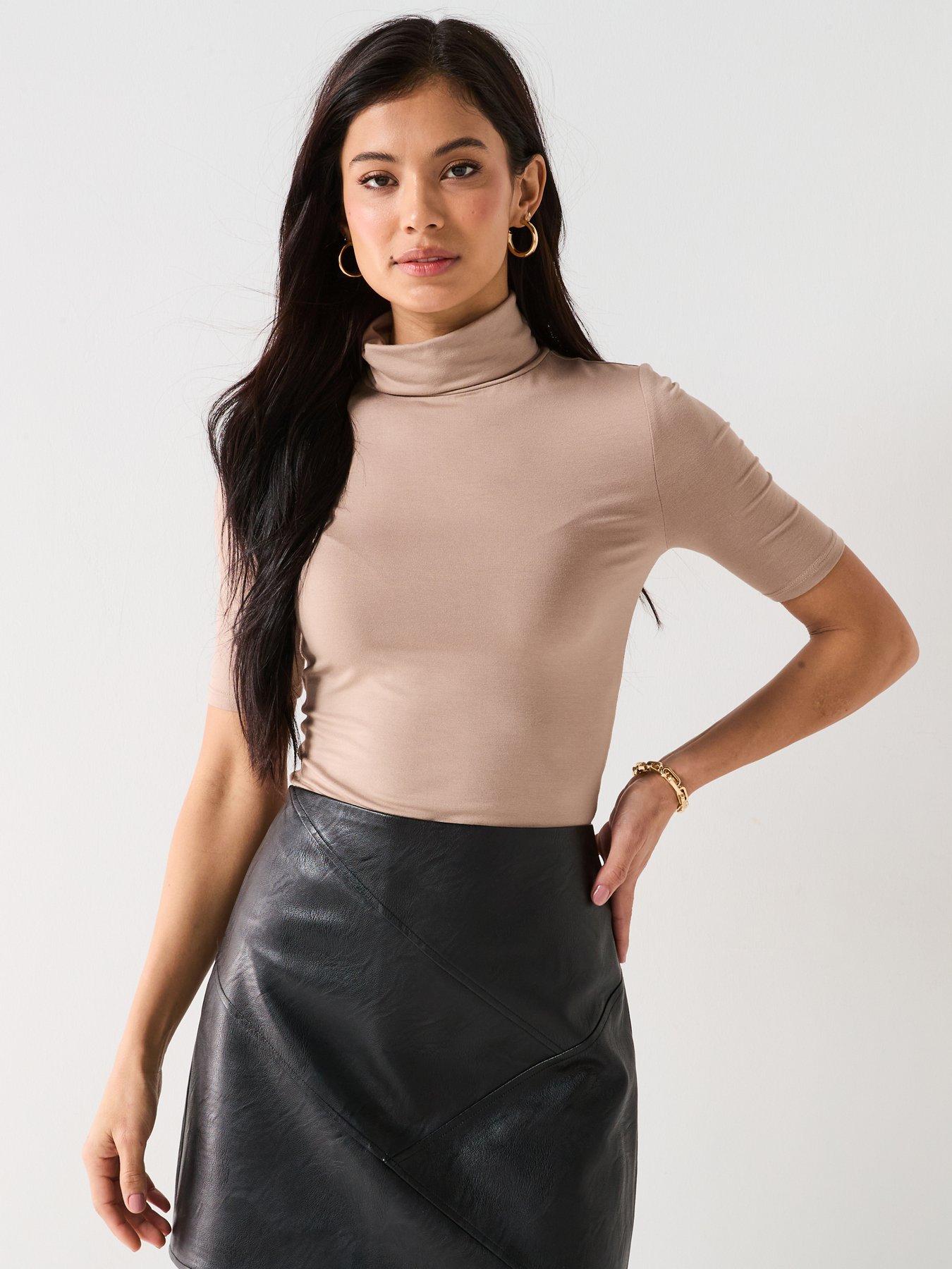 Image of V by Very Turtleneck Half Sleeve Top - Taupe