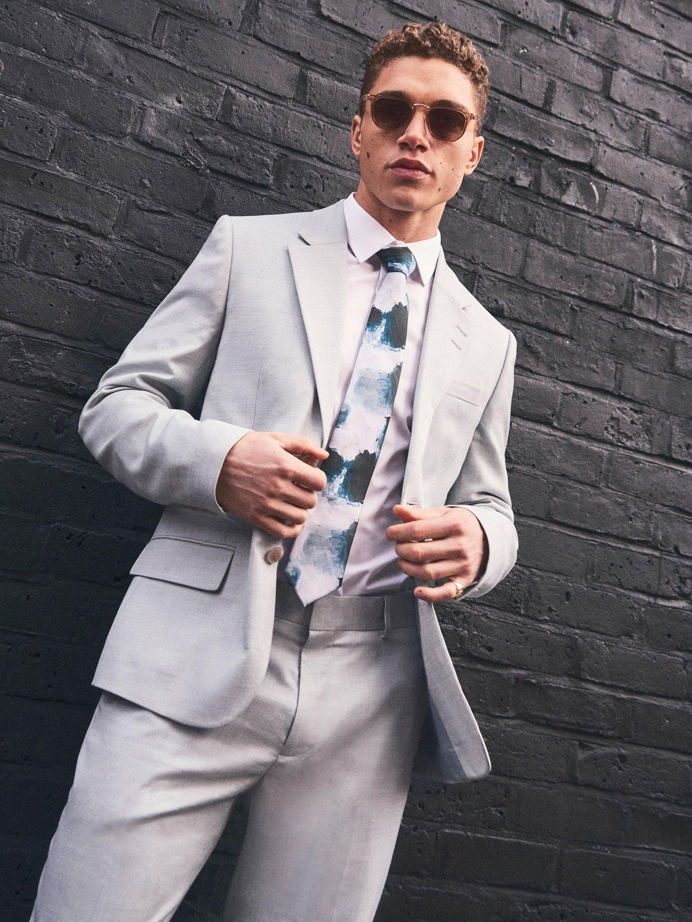 River Island Sharkskin Suit Jacket - Green