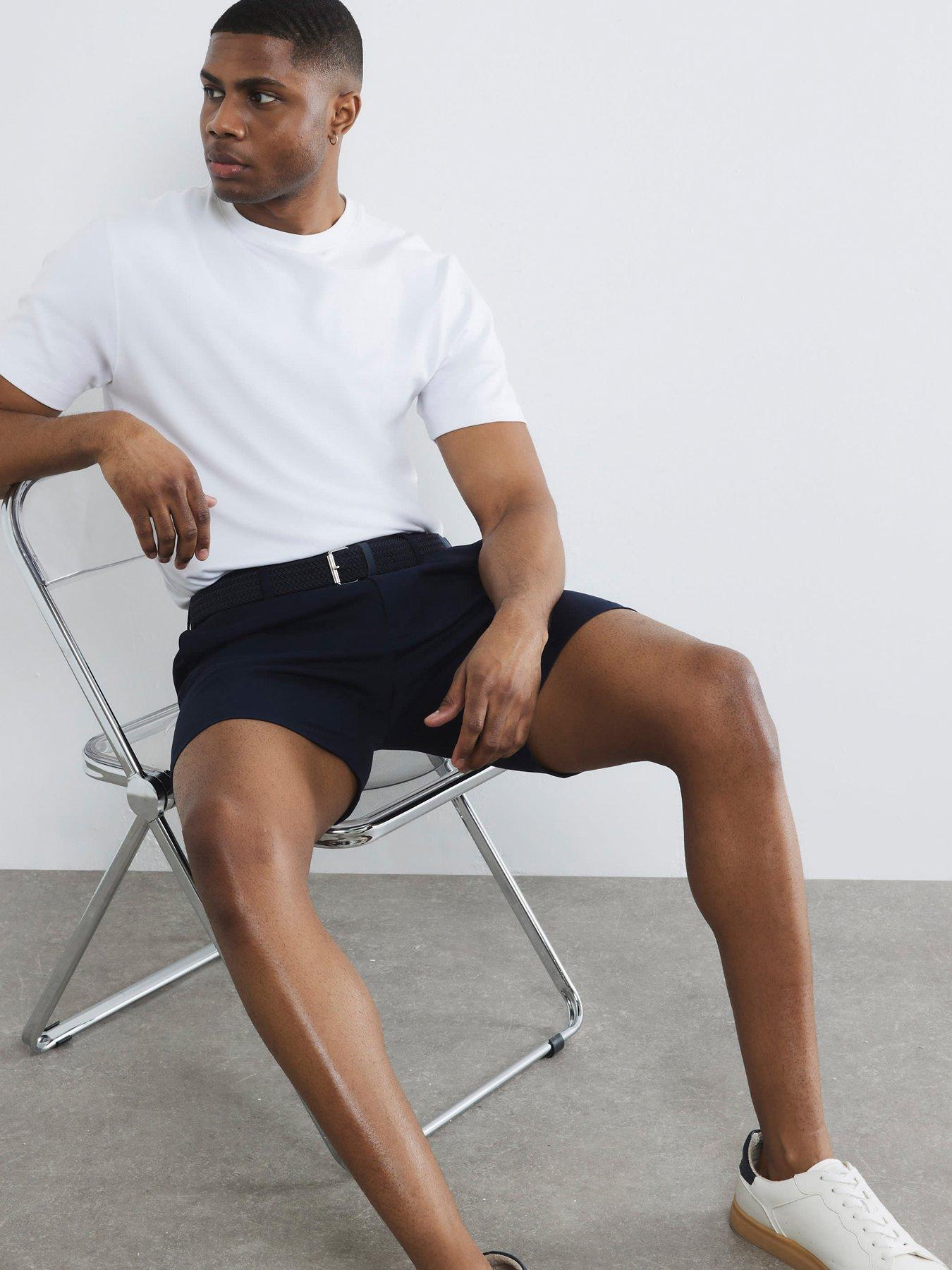 Image 1 of 5 of River Island Belted Chino Shorts - Navy