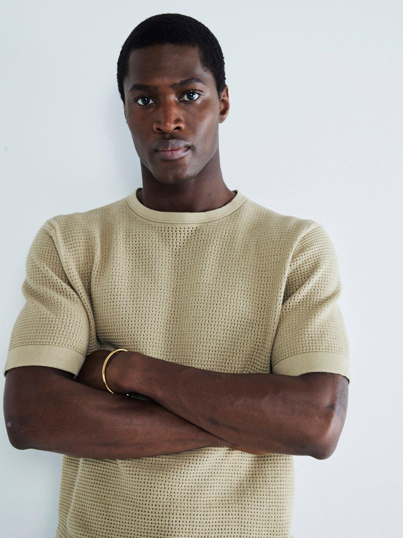 River Island Short Sleeve Pointelle Mesh T-Shirt - Khaki