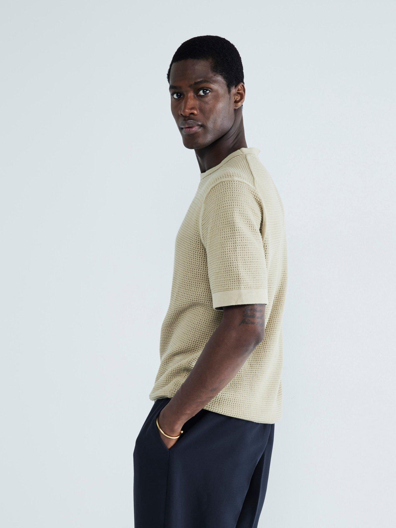 Image 2 of 5 of River Island Short Sleeve Pointelle Mesh T-Shirt - Khaki