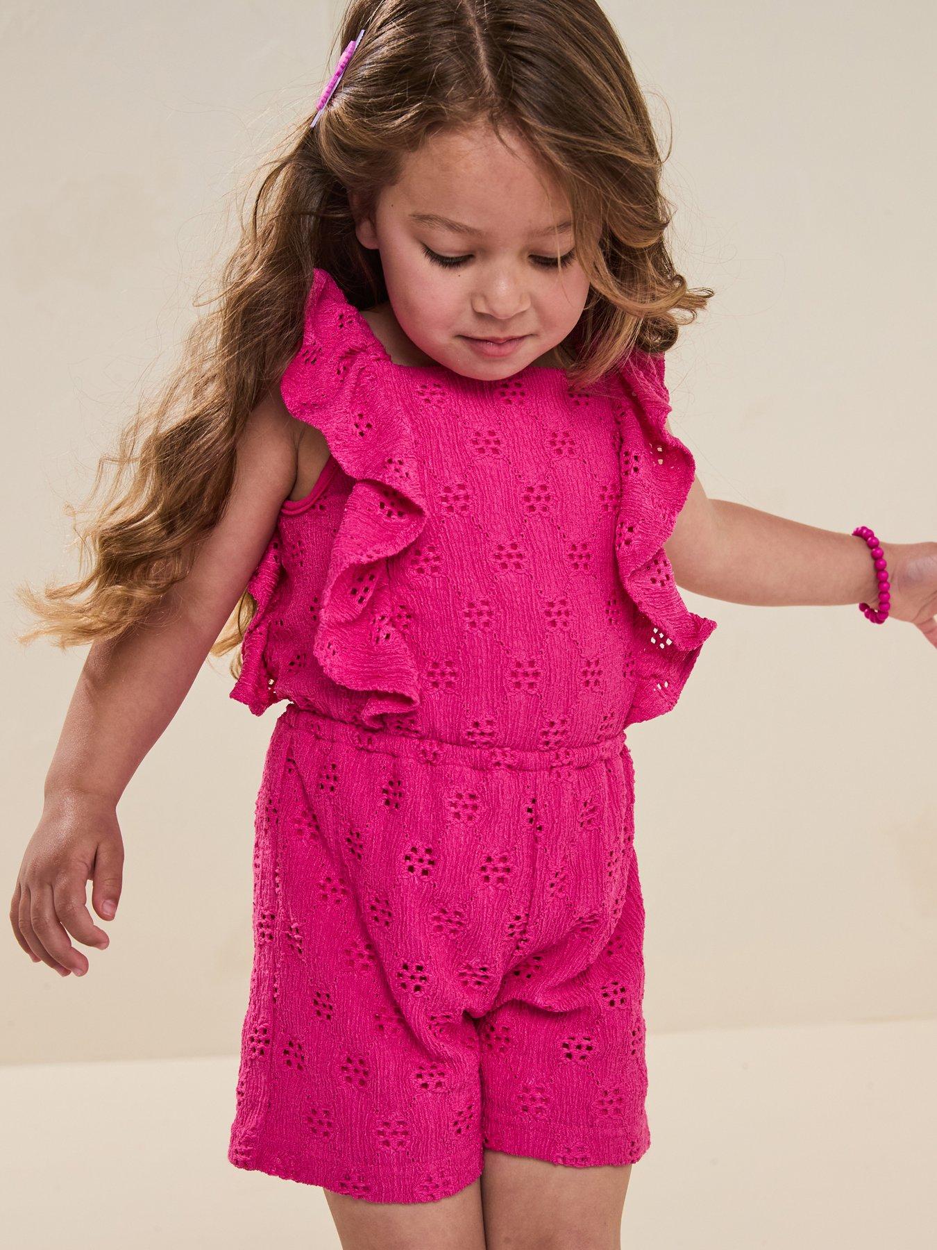 undefined Girls Broderie Frill Playsuit - Pink
