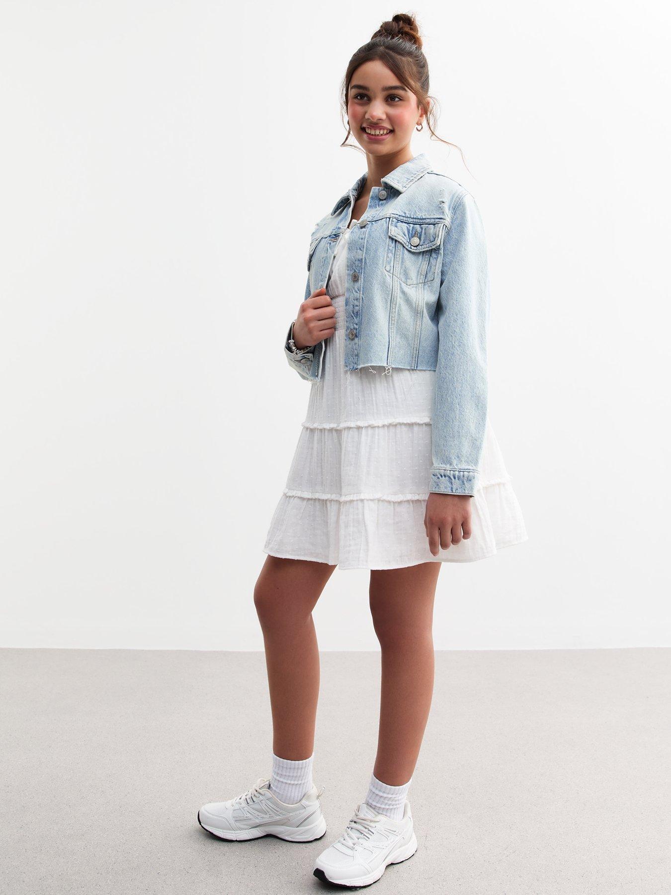 Image 3 of 4 of New Look 915 Girls Bright Blue Cropped Distressed Denim Jacket