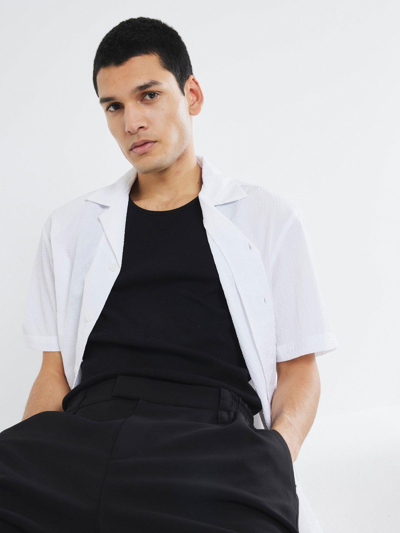 Image 1 of 4 of River Island Seersucker Pocket Short Sleeve Shirt - White