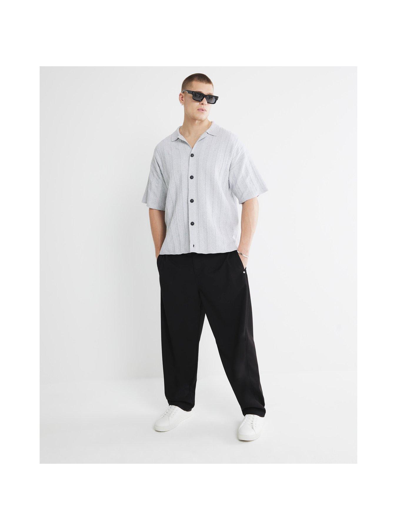 Image 3 of 5 of River Island Short Sleeve Ribbed Boucle Shirt - Grey