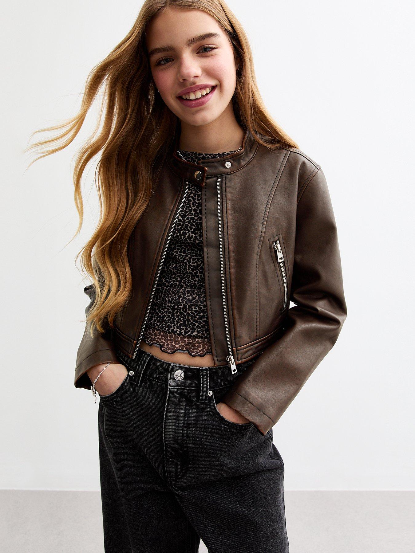 Image of New Look 915 Girls Brown Faux Leather Biker Jacket