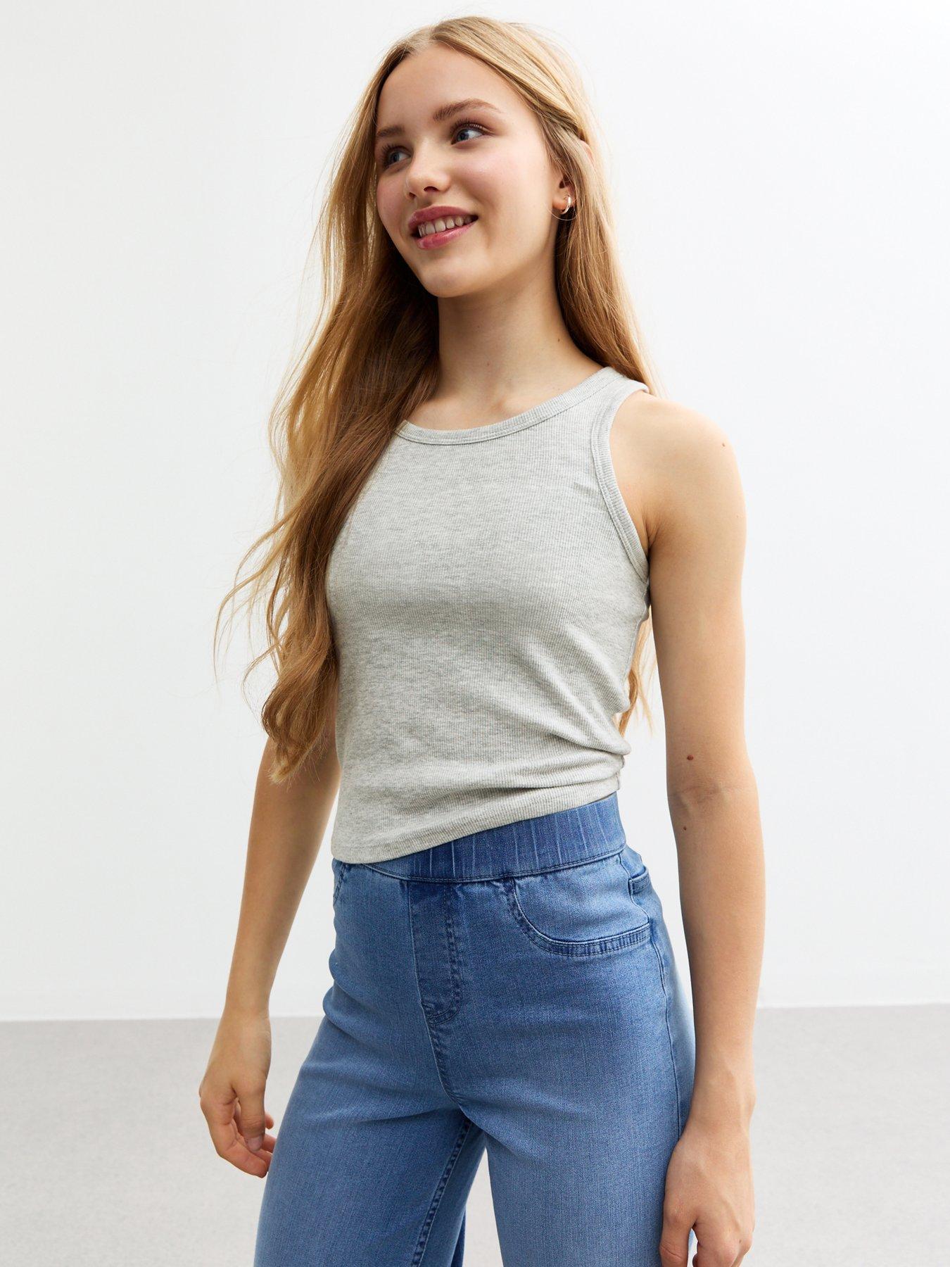 undefined Girls Ribbed Jersey Racerback Vest - Grey