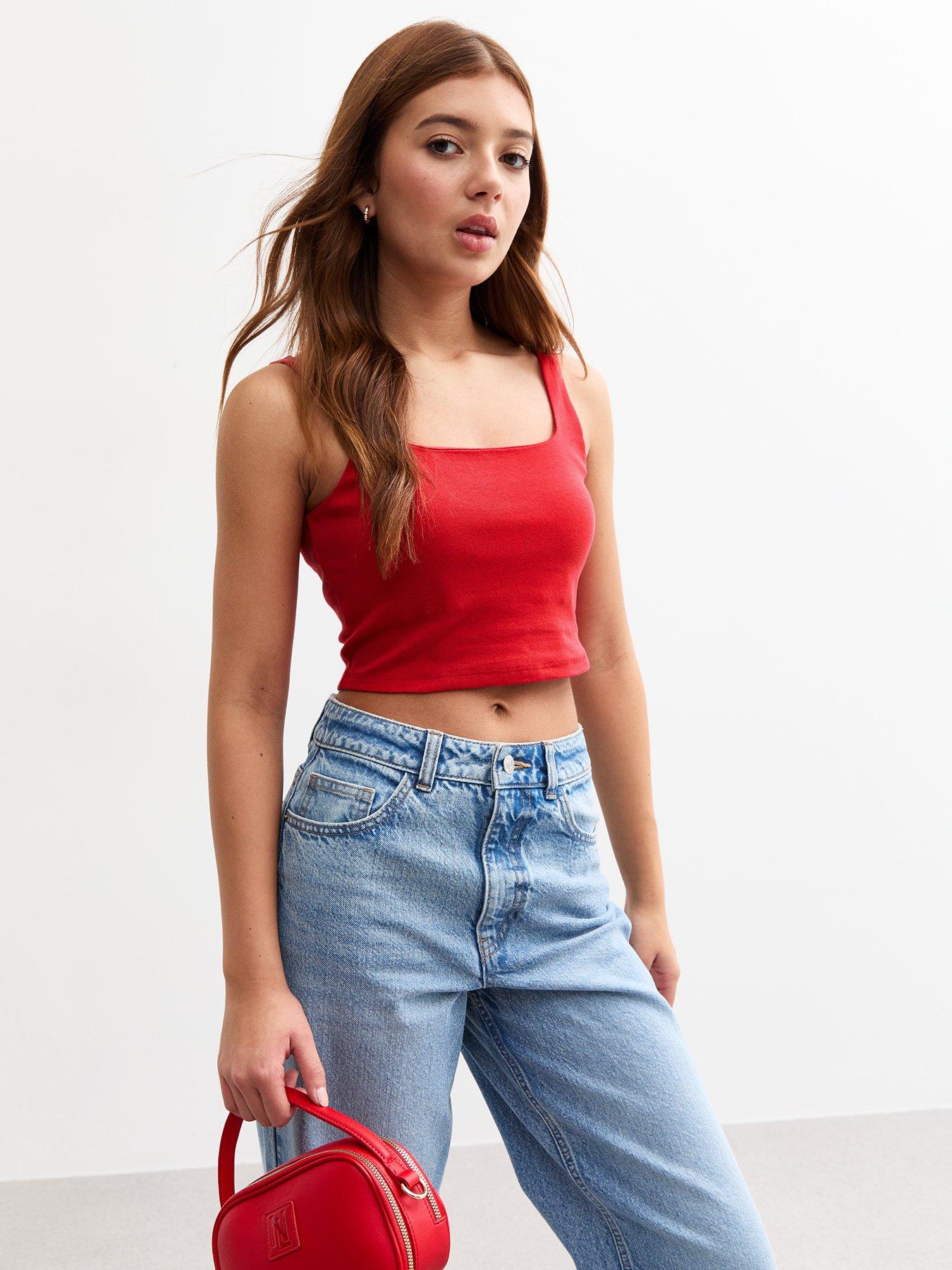 new-look-915-girls-square-neck-cropped-cami-top-red